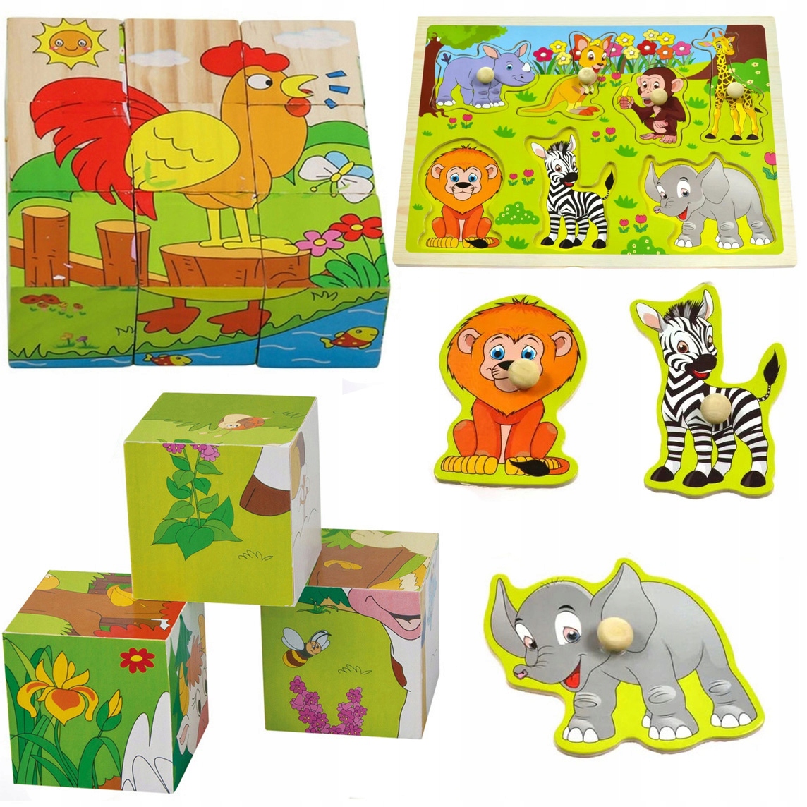 

Edukacyjne Klocki Układanka Puzzle Uchwyt Zoo XXL