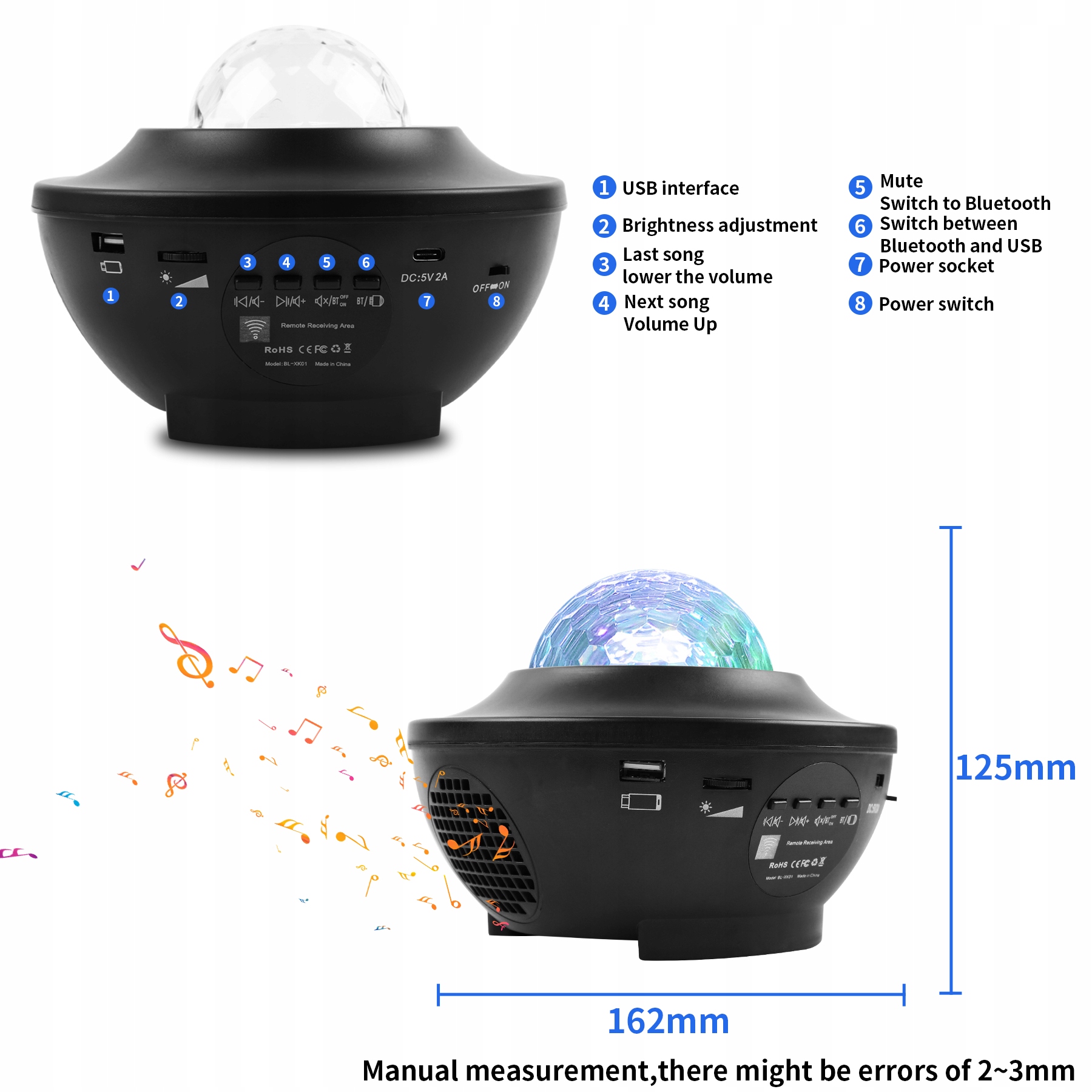 Lampka projektor Asato Projektor Gwiazd Led czarny Długość/wysokość 13.5 cm