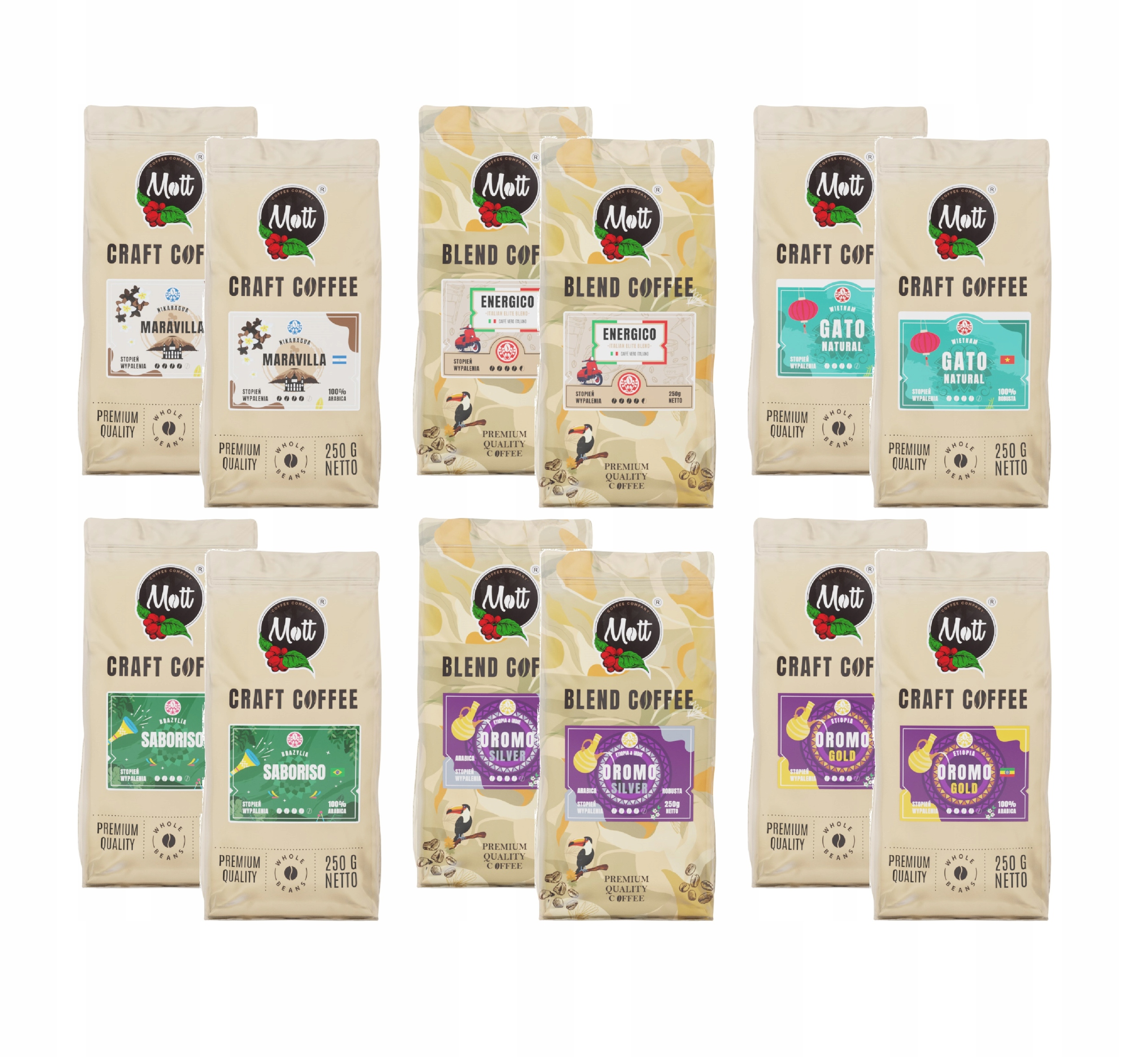 Levně Káva Zrnková 2 x sada 6 x 250 g Čerstvě pražená Arabica/robusta/blend