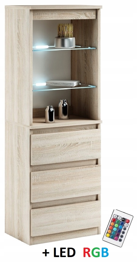 031-021 WITRYNA LED/3s + oświetlenie RGB - SONOMA