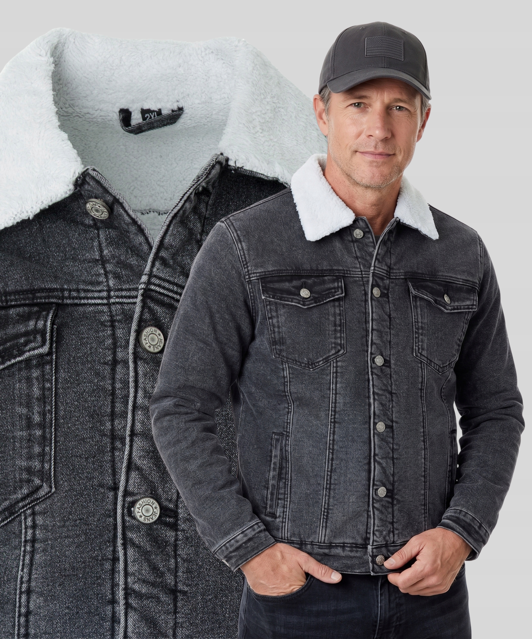 Kurtka Męska Ocieplana Kożuszkiem Futerkiem Bawełna Jeansowa Misiek Roz. L