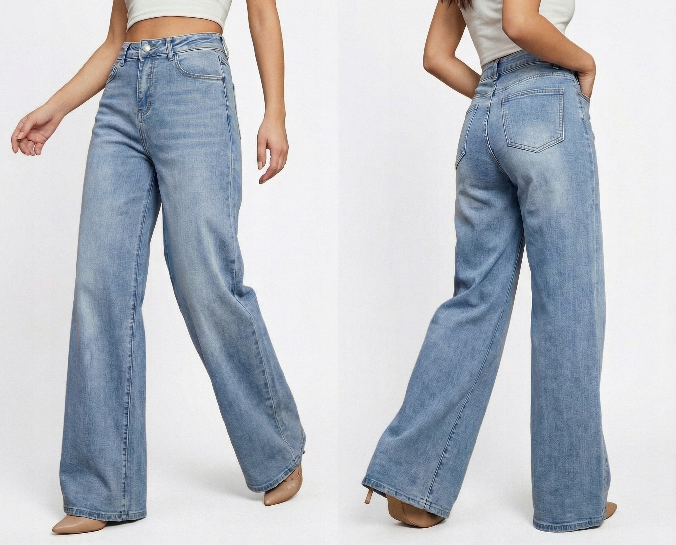 Elegantní Dámské Kalhoty Elastické Džíny Zvony Široké Modré XL