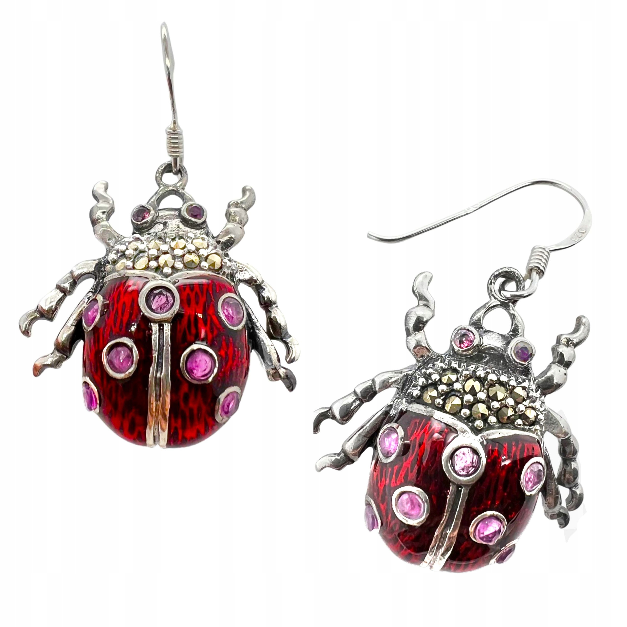 Dámské Stříbrné Náušnice Ryzosti 925 Žuček Skarabeusz Sklo Vitrážové