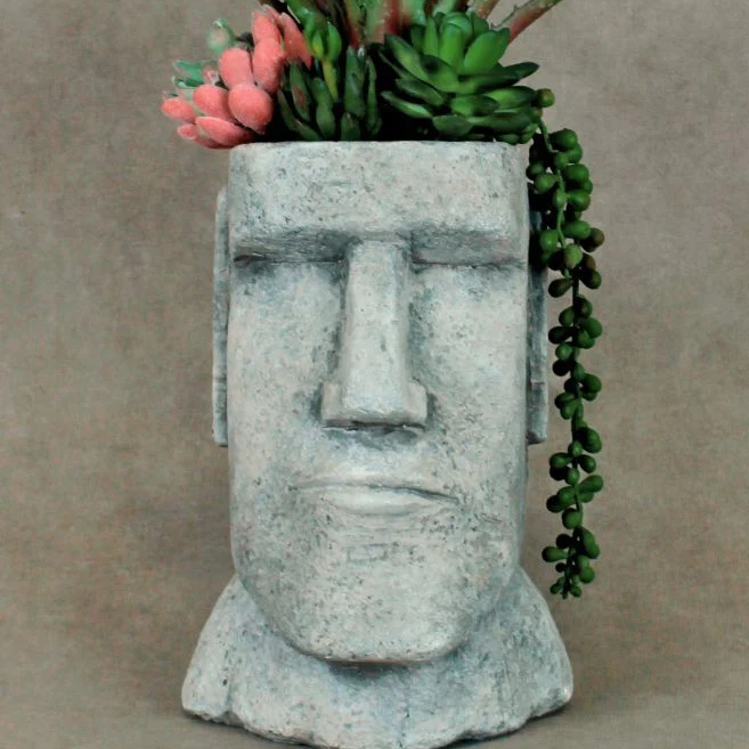DONICZKA OSŁONKA MOAI 2W1 RZEŹBA POSĄG 28 x 18 x 16 cm szara Kolor szary