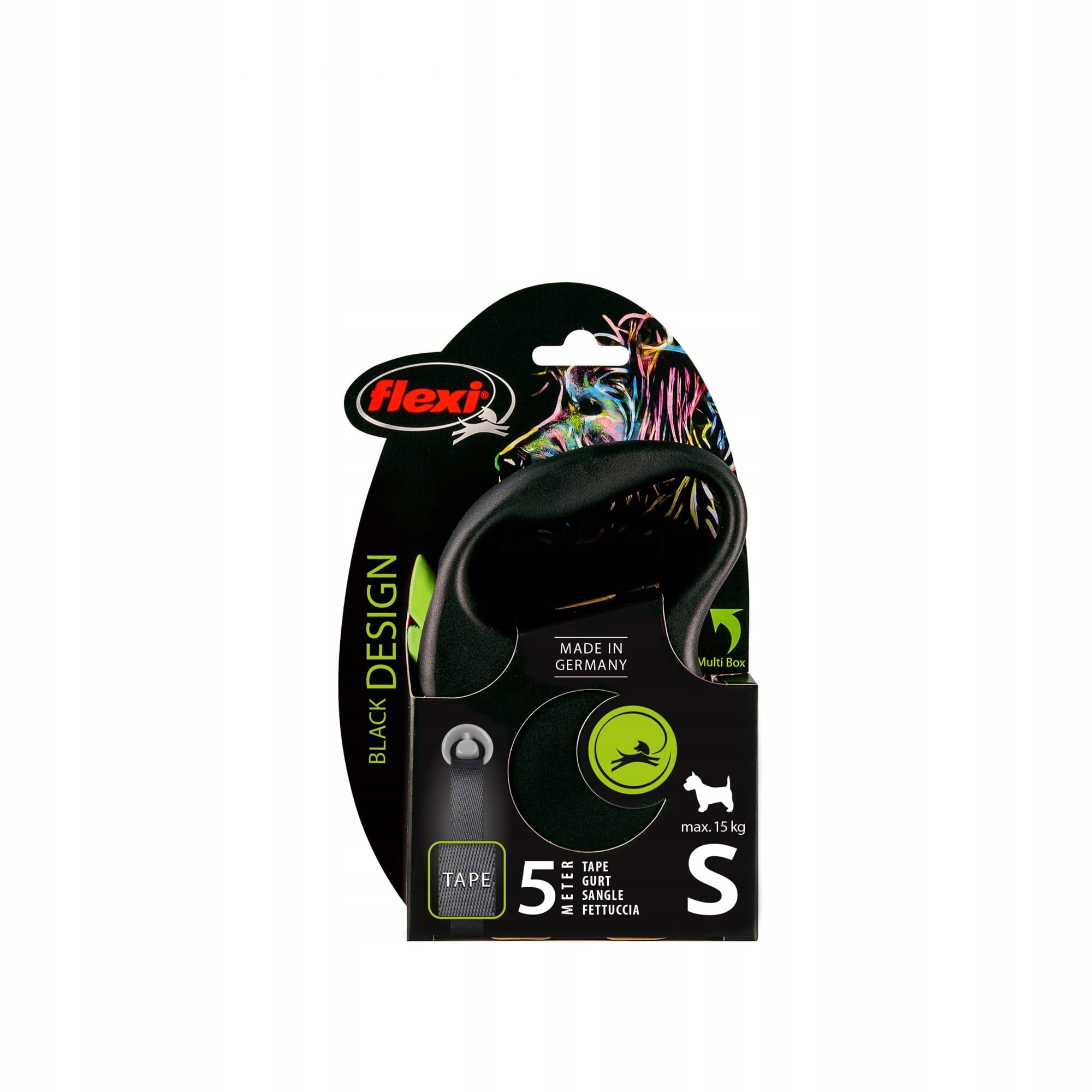 Levně Vodítko pro psa Flexi Black Design, páska, zelené, vel. S, 5 m, 15 kg