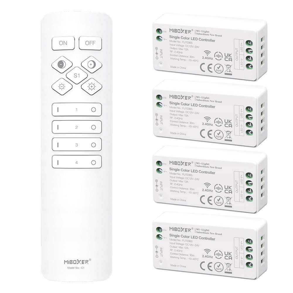 4x Ovladač Dálkový Ovladač Zónový Stmívač Mono MiBOXER 576W Bílý C1 FUT036S