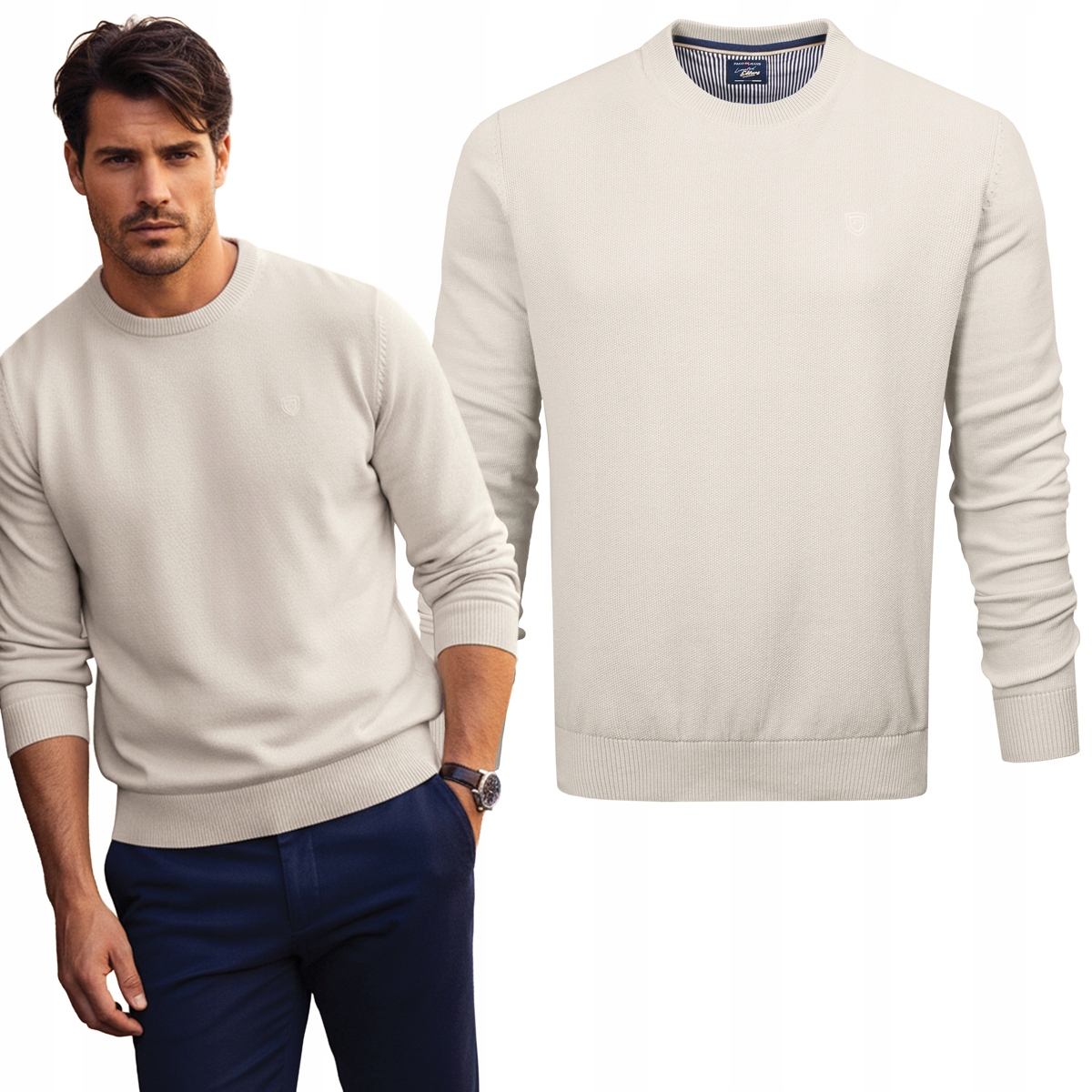 Elegantní pánský svetr Klasický Světle Béžový Bavlněný XL Pako Jeans