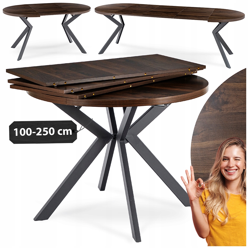 Kulatý rozkládací kuchyňský stůl do jídelny obývacího pokoje Ořech Lukas 100/250