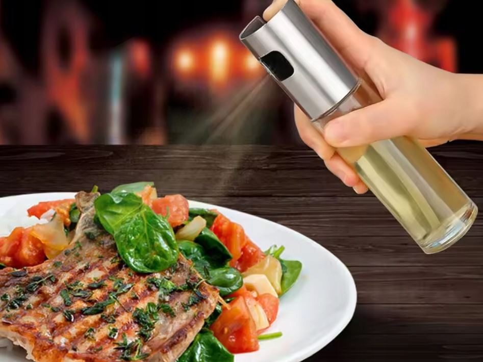 SPRYSKIWACZ DO OLEJU OLIWY OCTU DOZOWNIK W SPRAYU DOKŁADNY ROZPYLACZ 100ml Kolor odcienie szarości i srebra