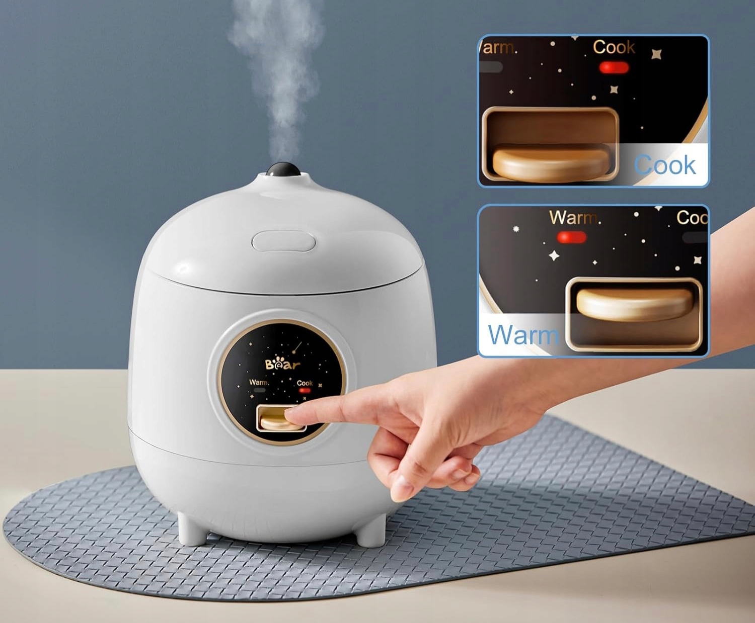 BEAR Mini Ryżowar 1.2L BPA Free Powłoka Nieprzywierająca Biały — miniatura 11