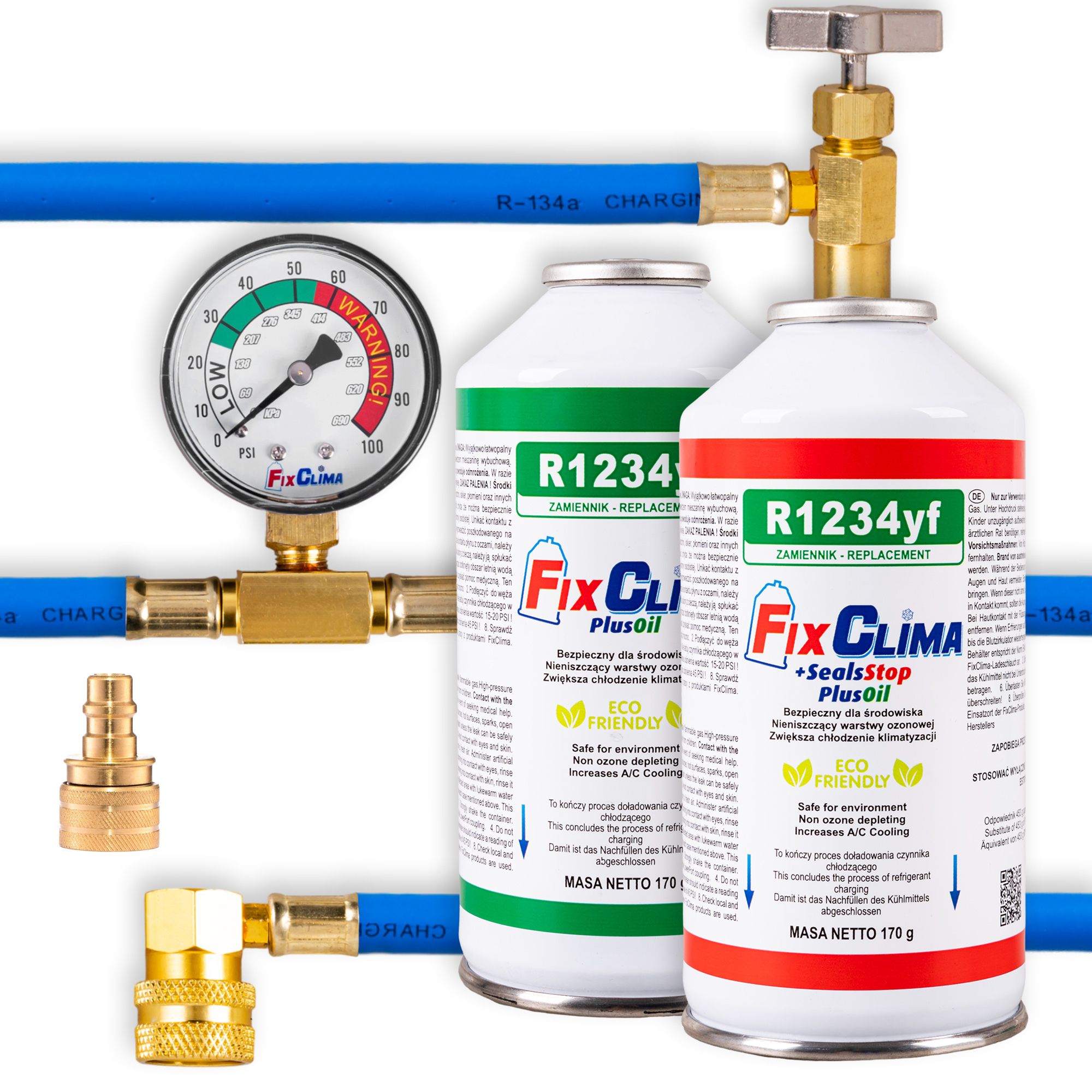Sada Na Plnenie Klimatizácie R1234YF+3V1, Tesniaci Manometer, Adaptívne Tesnenie