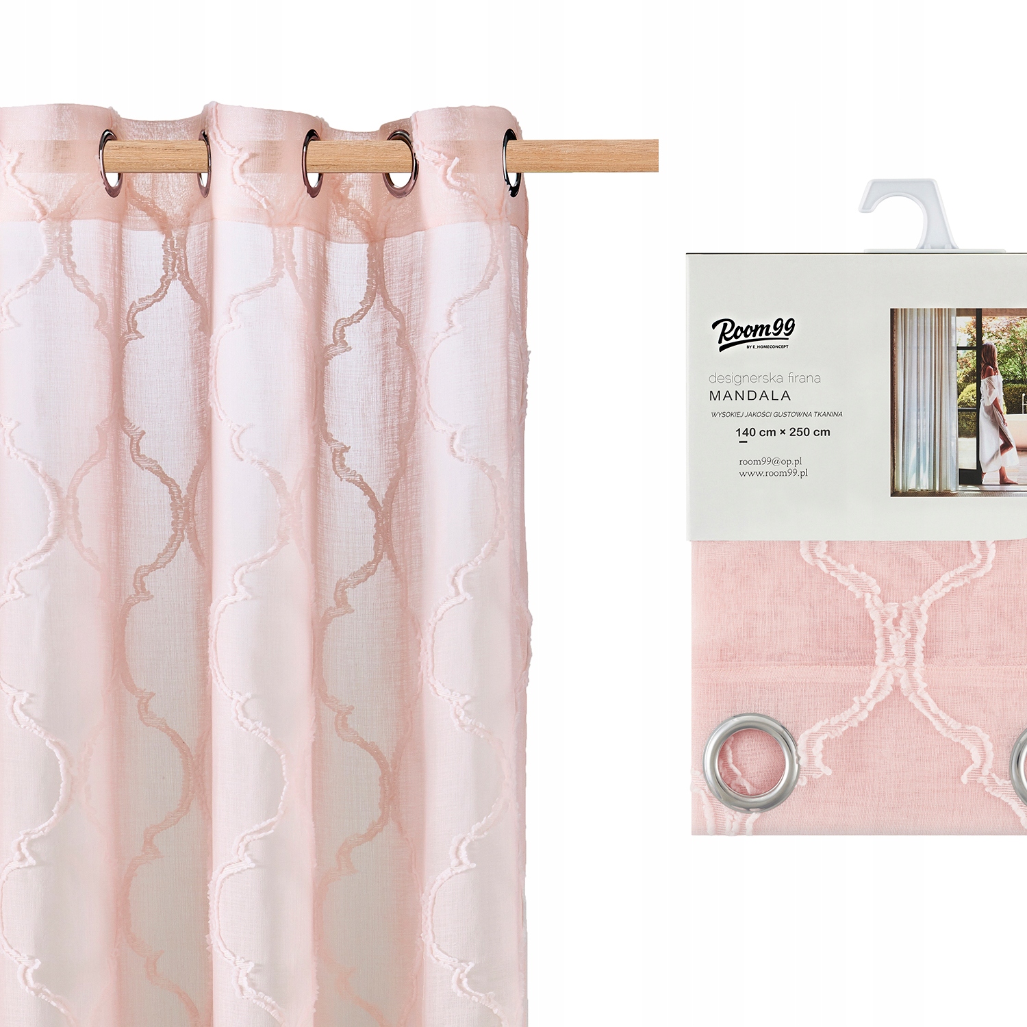 

Firana Mandala 140X250 Przelotki Róż Pudrowy