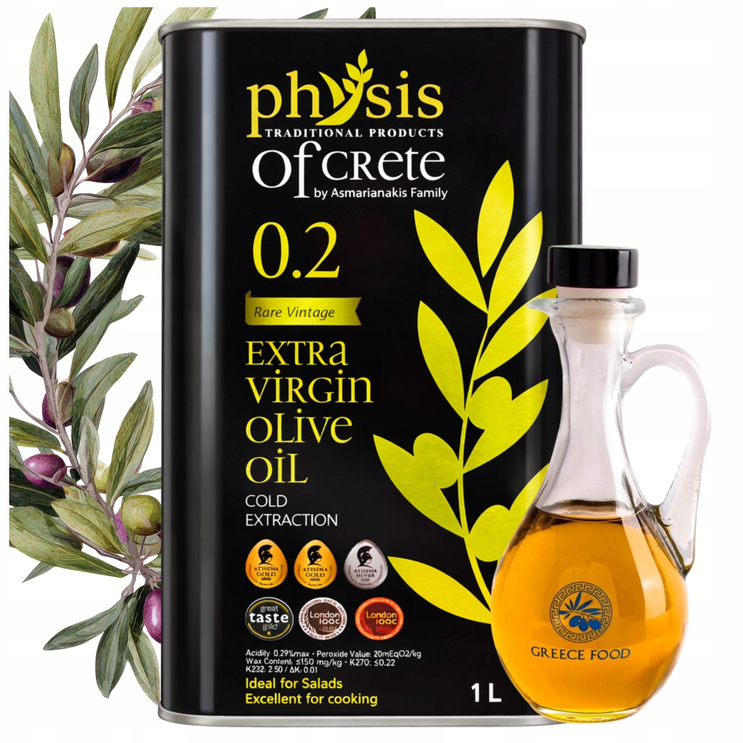 Levně Extra Panenský Olivový Olej 1L Řecký Physis Of Crete+láhev 250ML Bonus