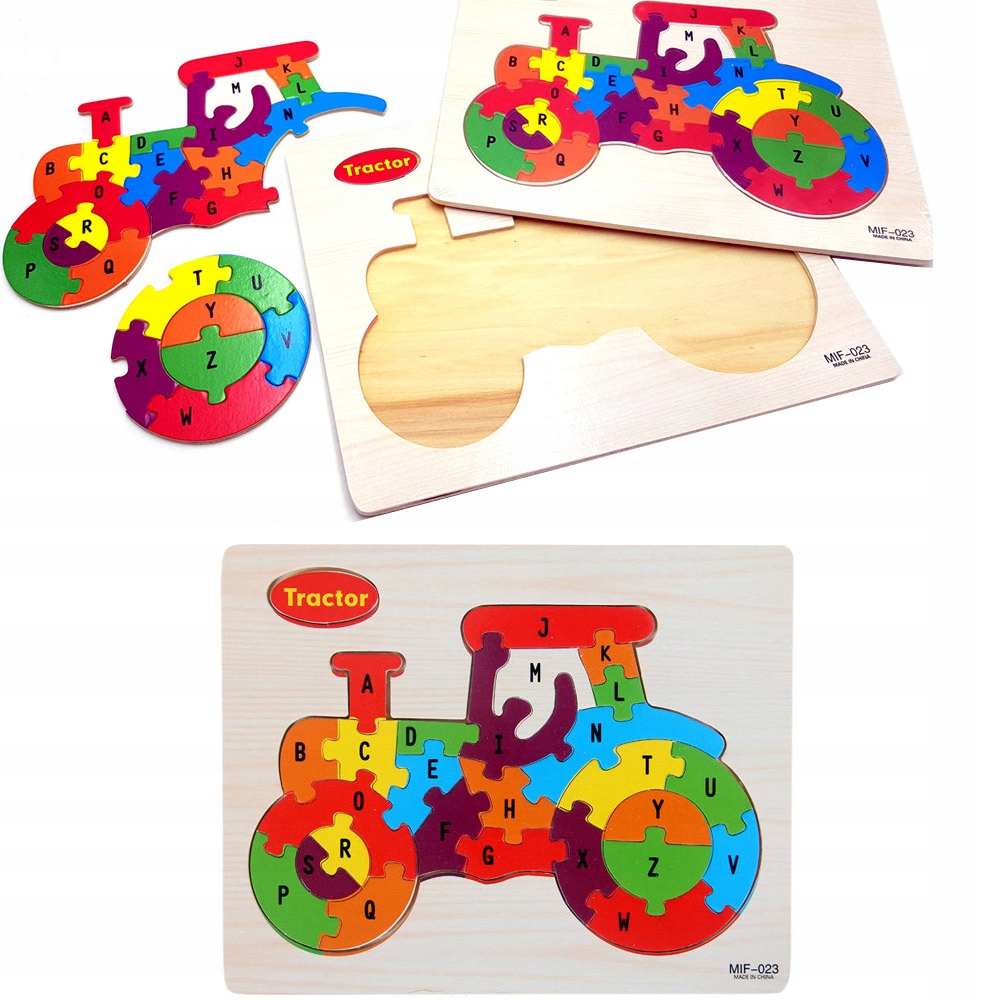 

Puzzle Klocki Drewniane dla dzieci Literki Traktor
