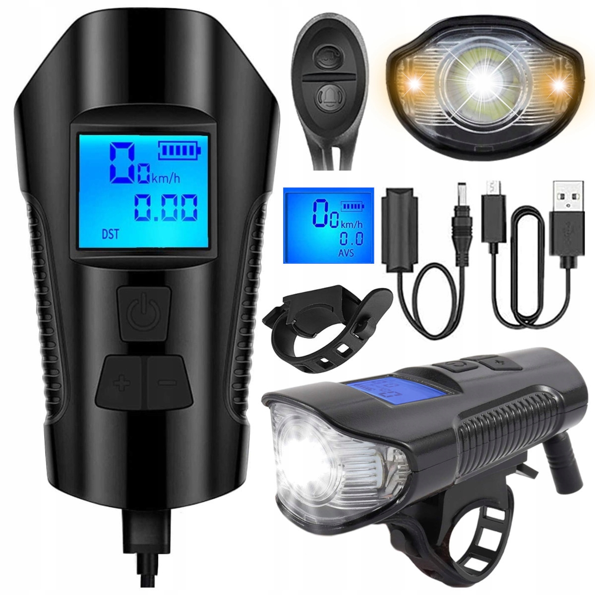 

Lampka rowerowa 3w1 licznik rowerowy Led klakson