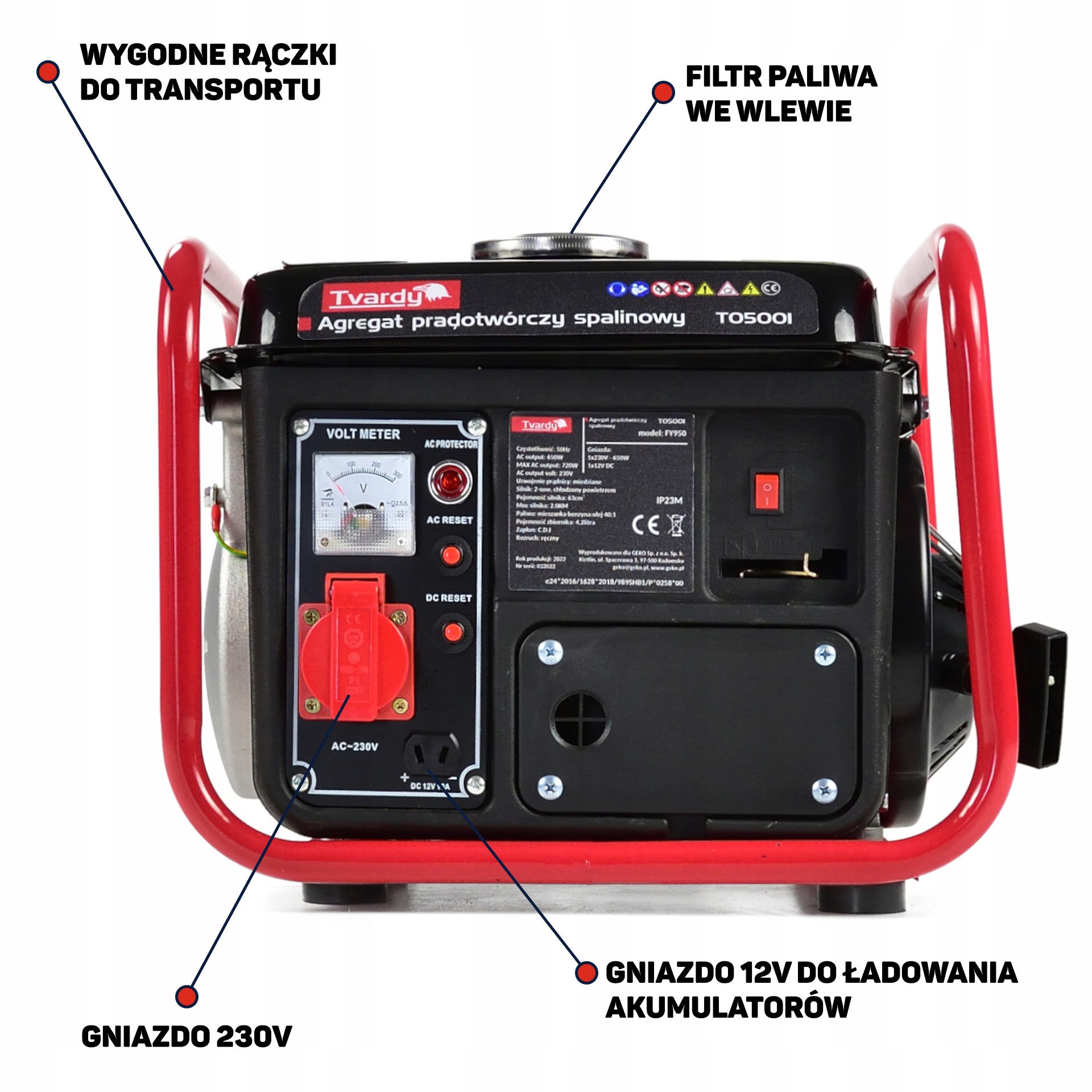 Agregat prądotwórczy generator prądu MIEDŹ 230V 2KM Tvardy + 3X100ml Marka Tvardy