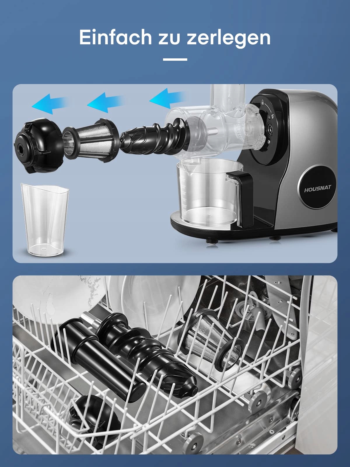 HOUSNAT Wolnoobrotowa Wyciskarka Do Soków Z Warzyw I Owoców BPA Free — miniatura 5