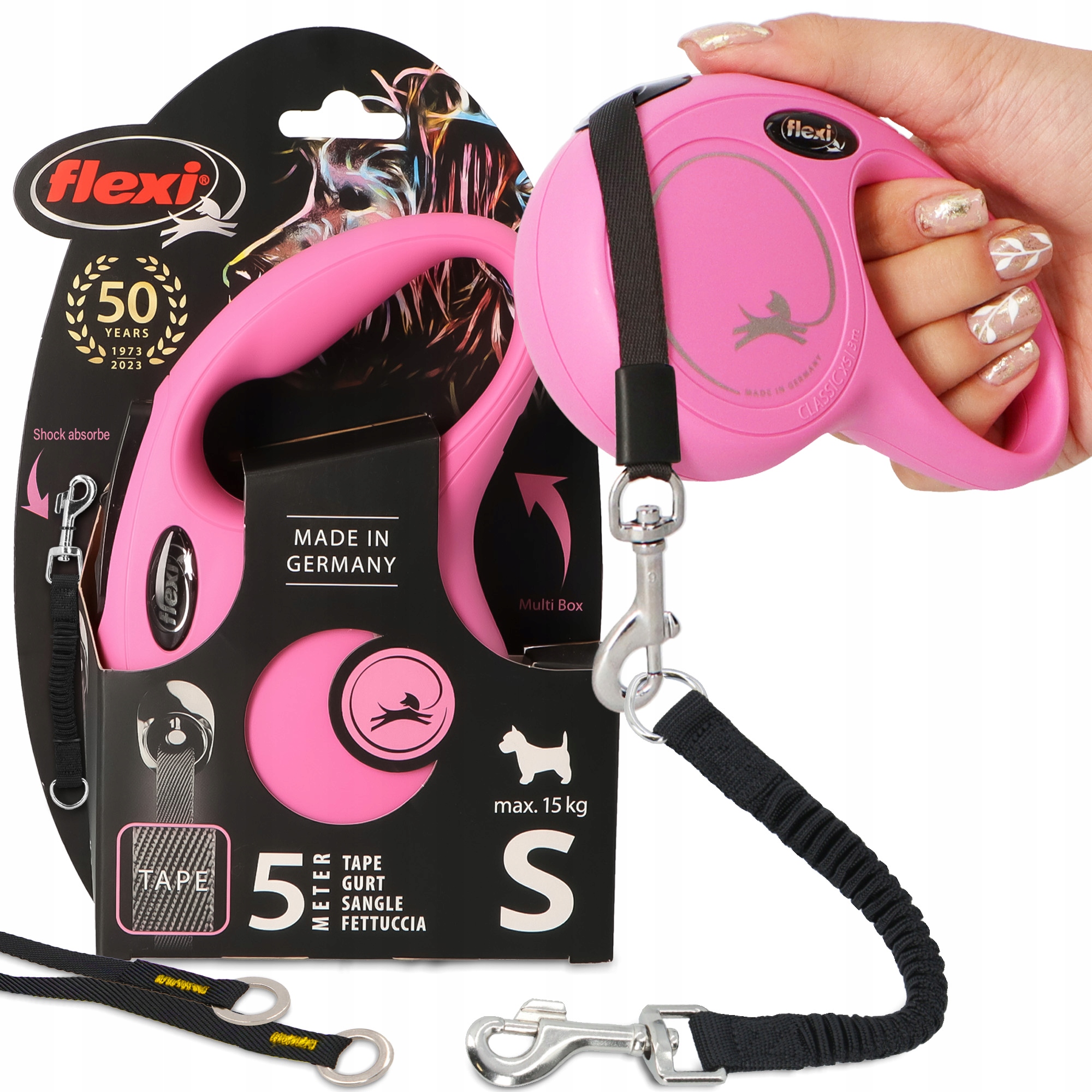 Levně Vodítko Automatické Psa 15kg 5m Páska Flexi Tlumič tréninku Zámek S-m