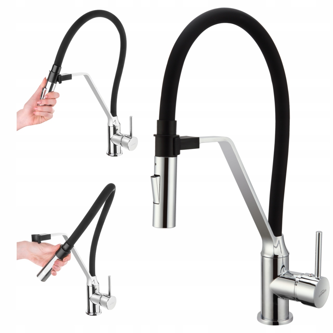 BATERIA ZLEWOZMYWAKOWA KUCHENNA RUCHOMA WYLEWKA UCHWYT MAGNETYCZNY CZARNA