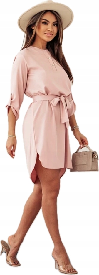 Jednoduché Šaty S Páskem 013 Starorůžová XL (42)