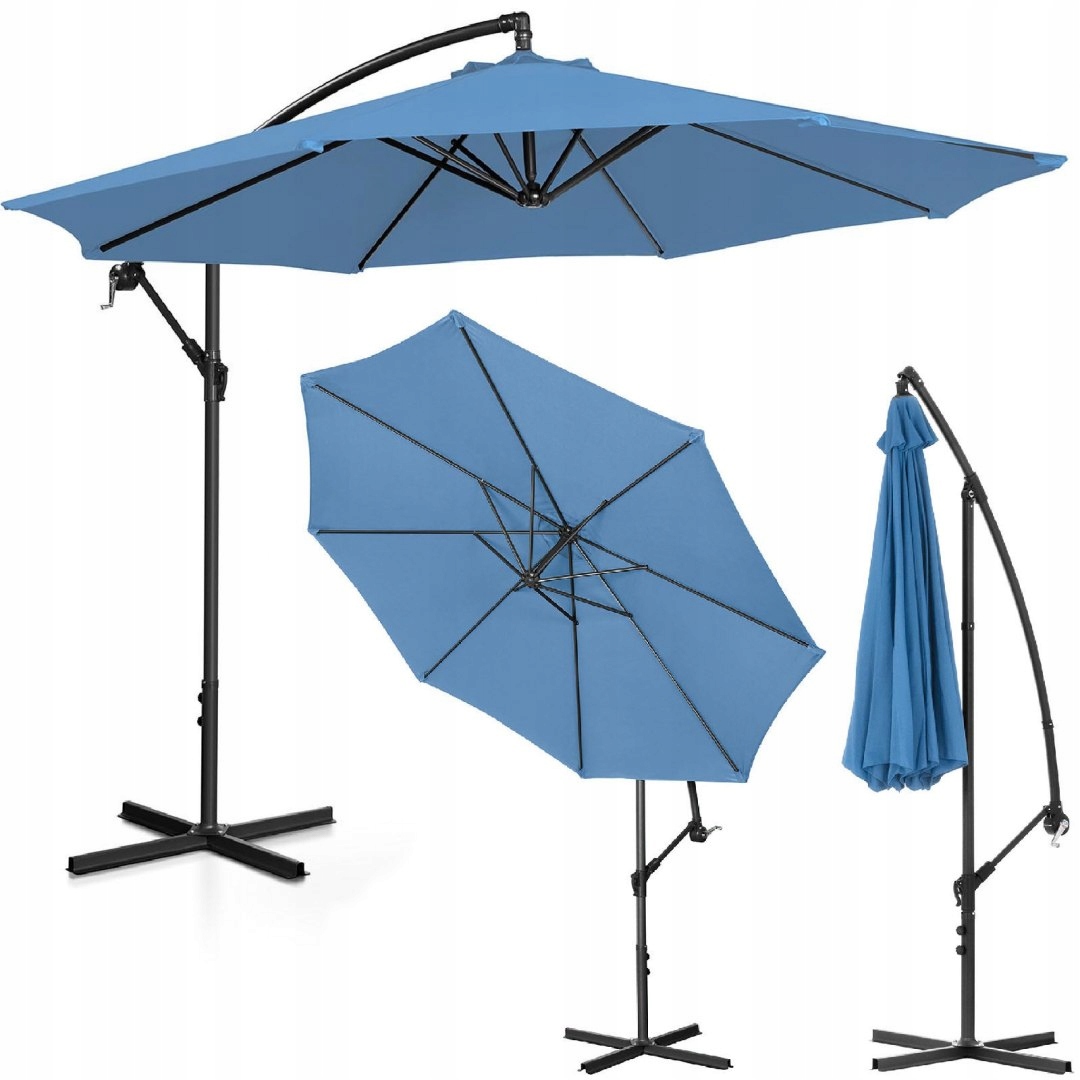 Parasol Ogrodowy Na Wysięgniku Okrągły Uchylny Śr. 300 CM Niebieski