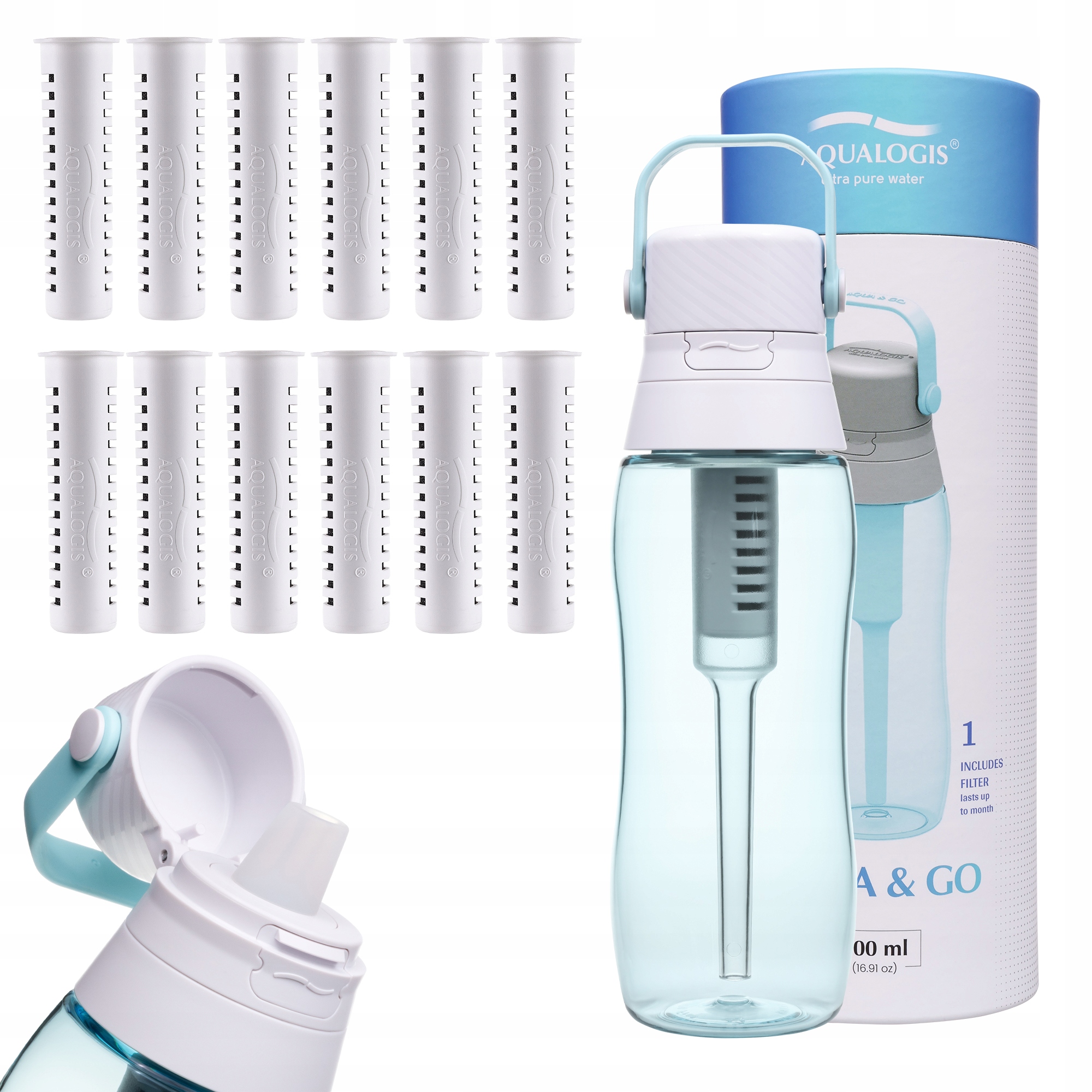 Filtrační láhev Aqualogis Aqua&Go 0,5 l modrá 12 náplní