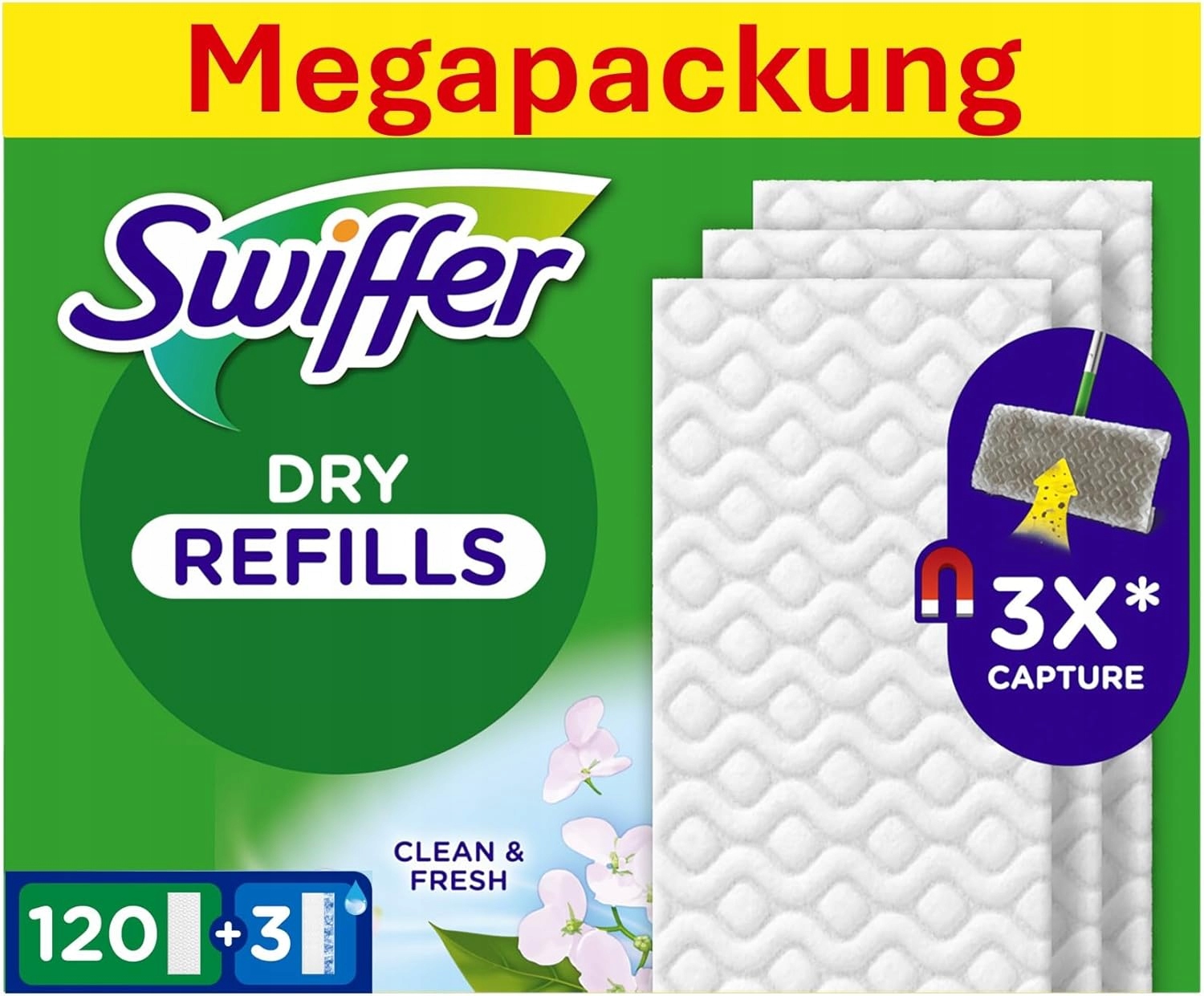 Levně K6 Vložka do mopu Swiffer, 120 suchých a 3 vlhké utěrky