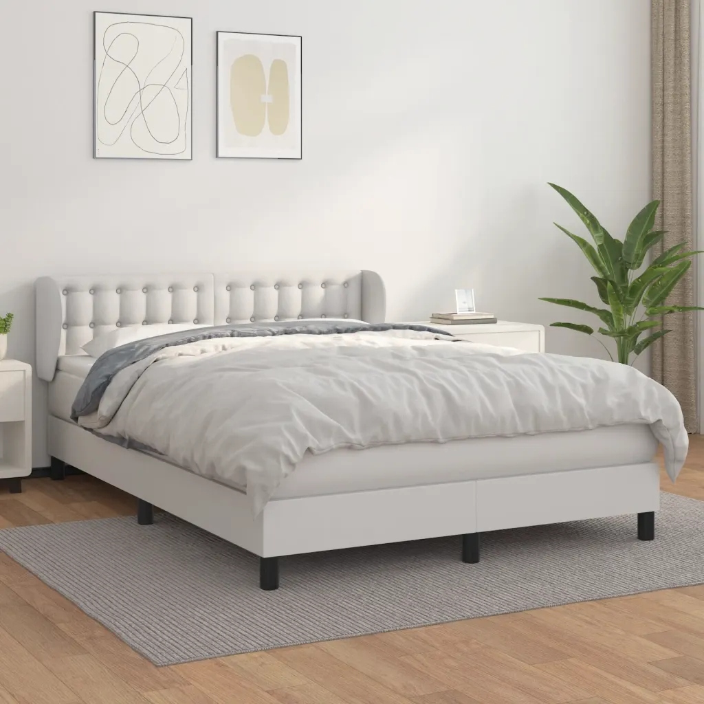 Box spring postel s matrací bílá 140x200 cm umělá kůže Bílá 3127314