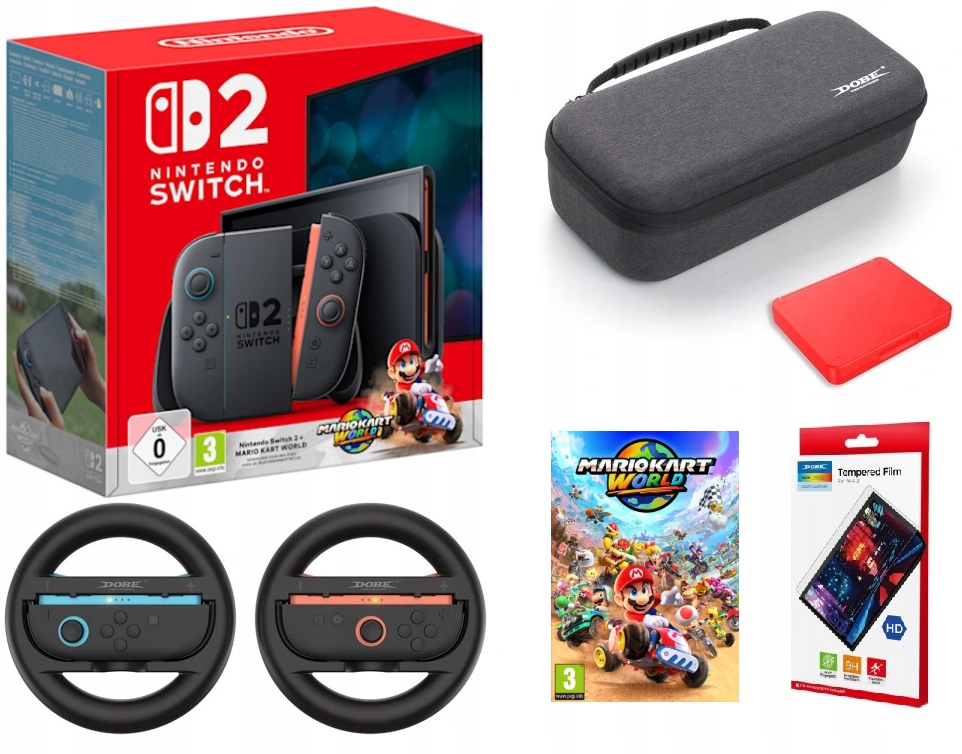 Zestaw Konsola Nintendo Switch 2 Mario Kart Etui Szkło Kierownice