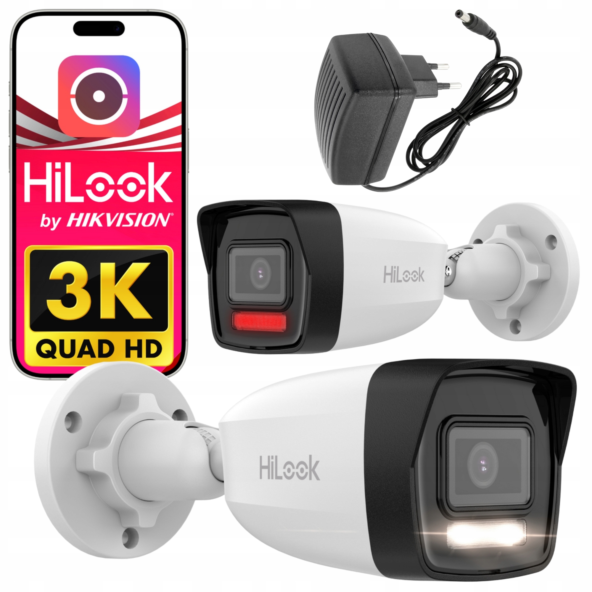 Kamera 6MP PoE HiLook 3K IPCAM-B6-30DL Aplikacja Hybrid-Light Zasilac