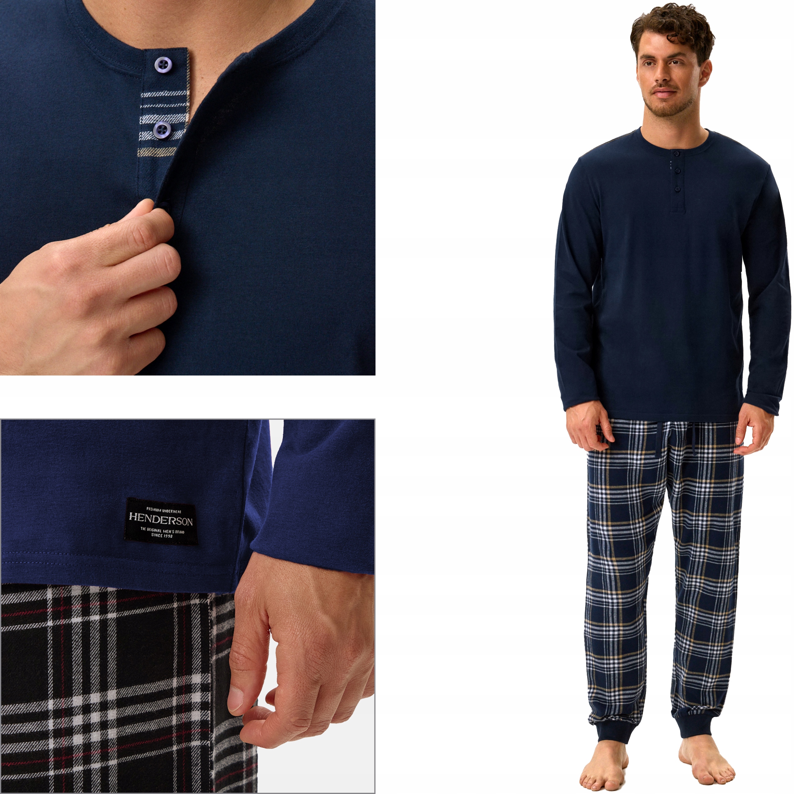 Henderson pánské pyžamo dlouhý rukáv dlouhé kalhoty Premium tmavě modré XXL