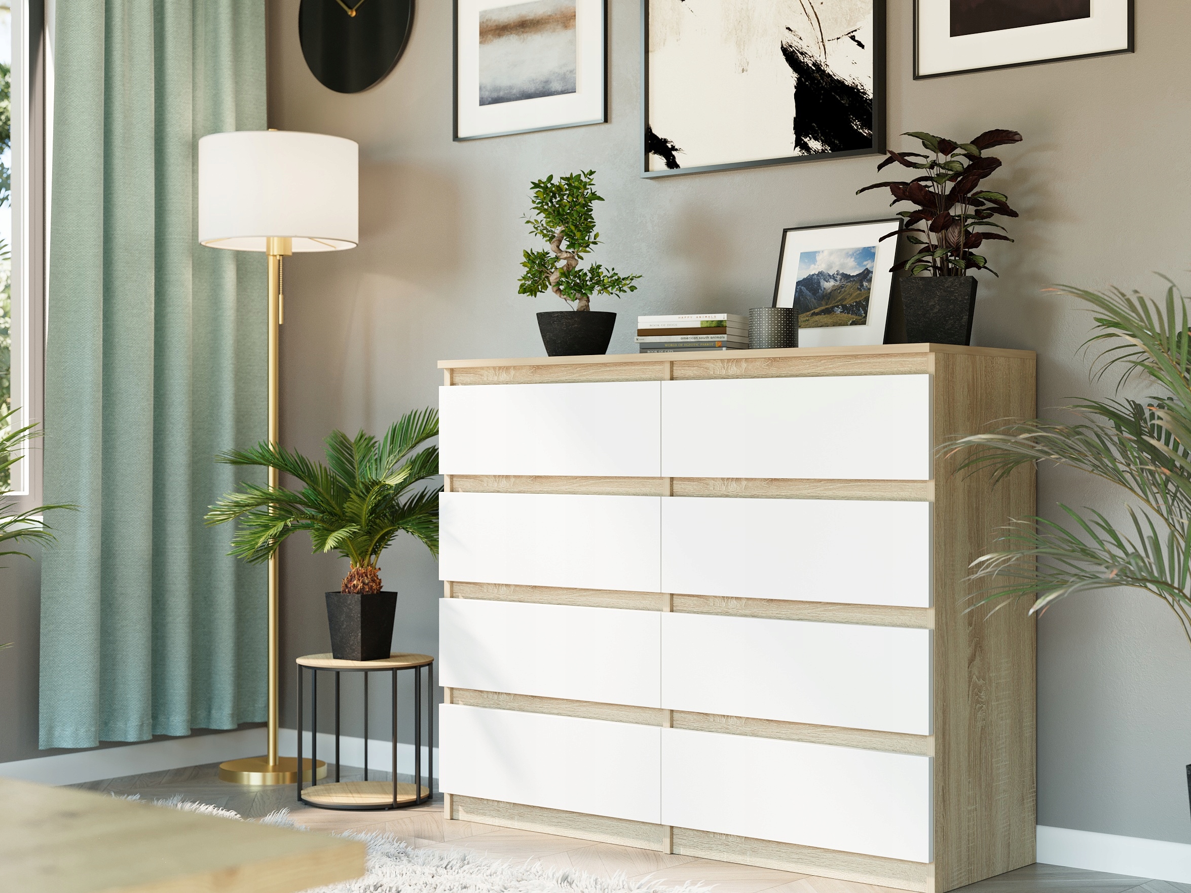 Nowoczesna KOMODA 140 SZAFKA 8 SZUFLAD Sonoma MIX