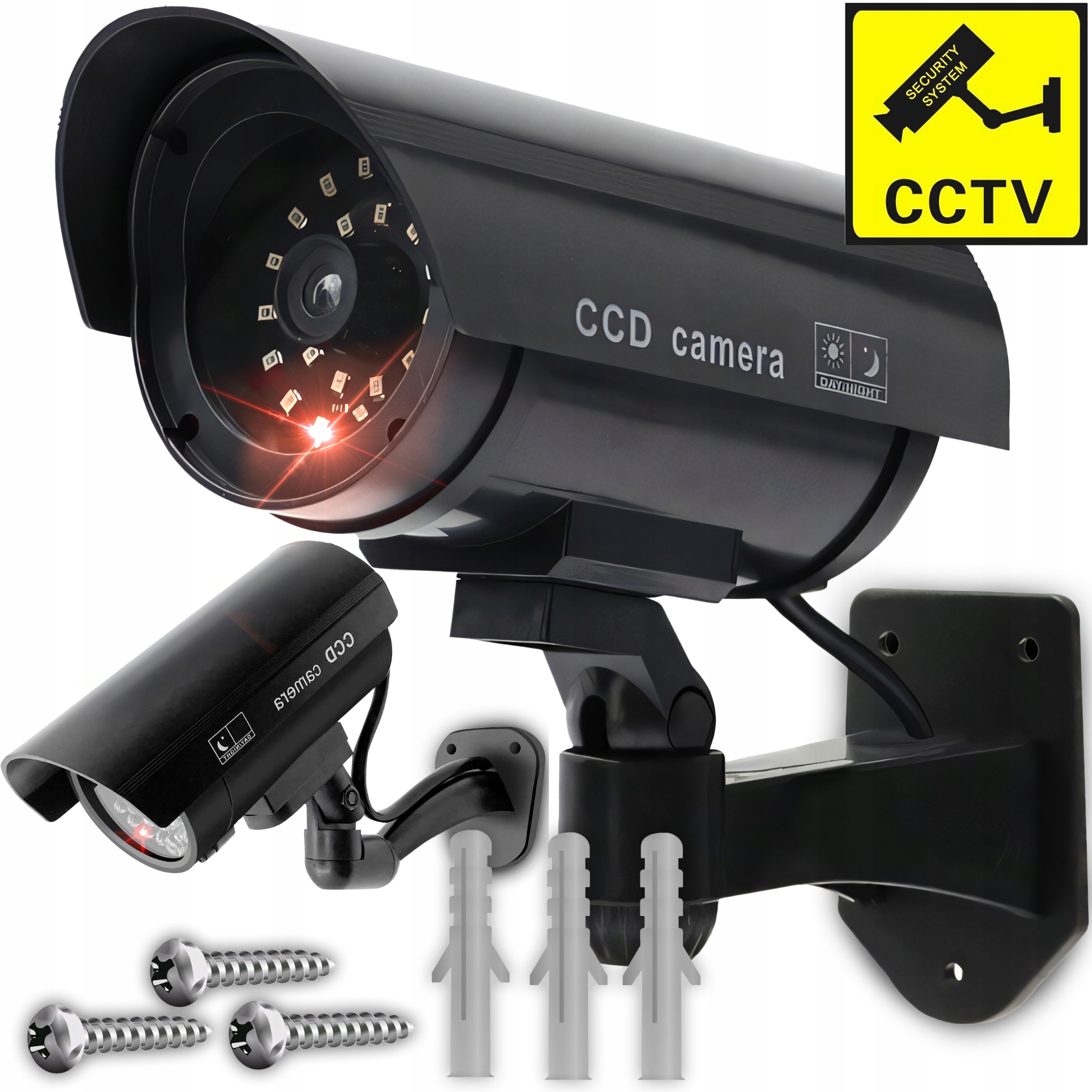 Kamera Atrapa Zewnętrzna Ścienna Z Diodą Migającą Ir Led Monitoring Kołki