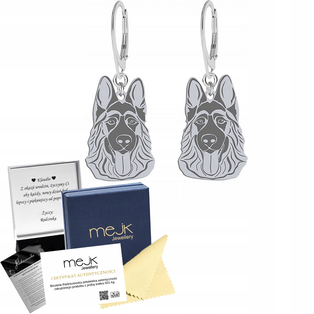 Stříbrné Náušnice Německý ovčák 925 Šperky Dárek Gravírování Bonus