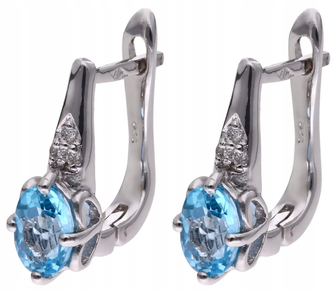 Stříbrné náušnice Ag 925 blue topaz s diamantem CVD-3365-E-BTS