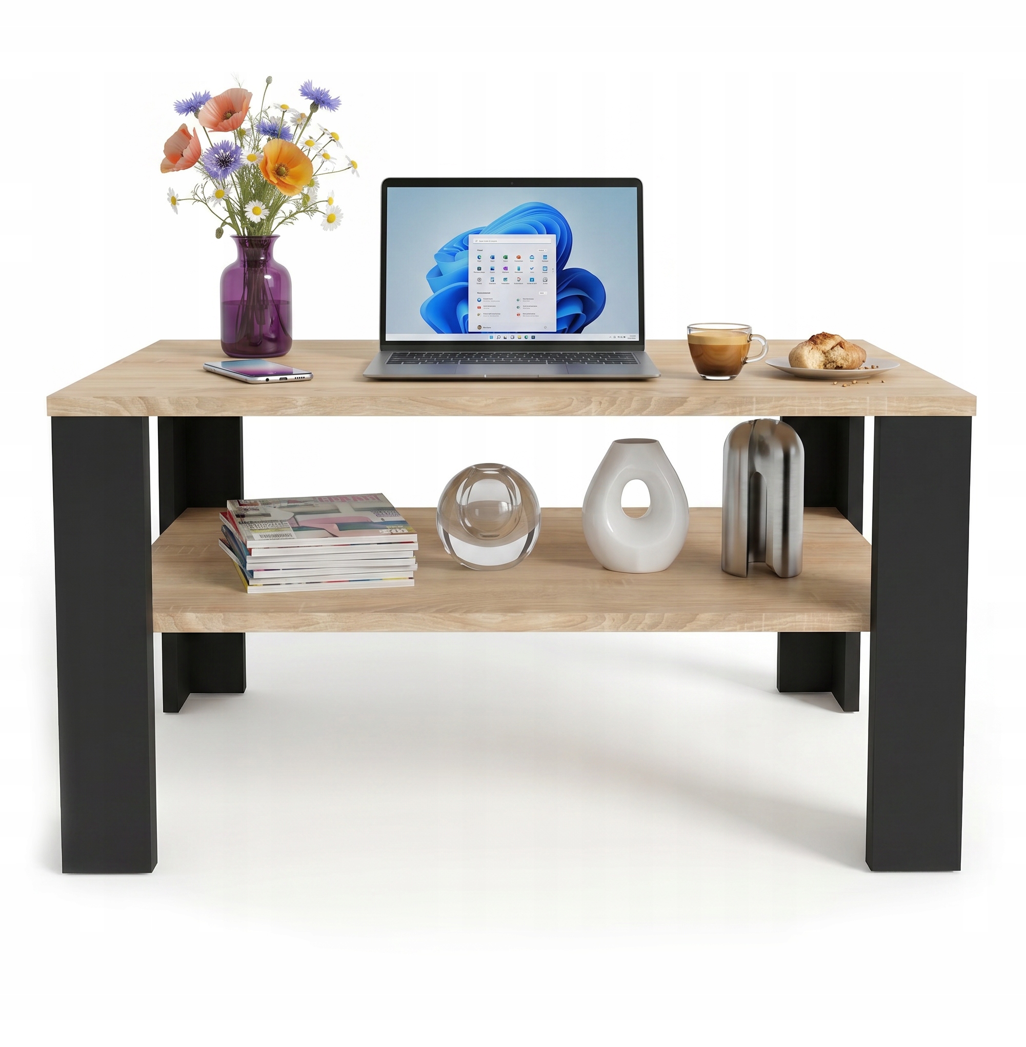 Stolek do obývacího pokoje Lara konferenční stůl lavice 92 cm velká dub Sonoma _černá
