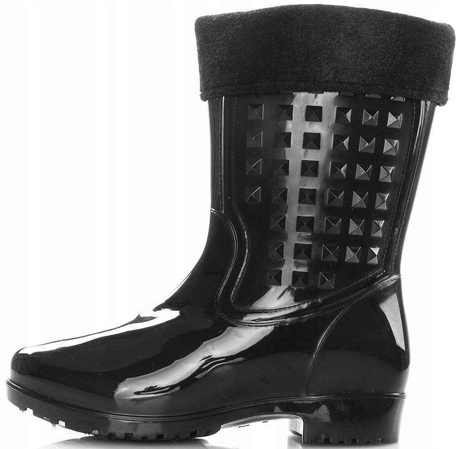 5100 CZARNE OCIEPLANE KALOSZE BŁYSZCZĄCE BOTKI 37 Rozmiar 37