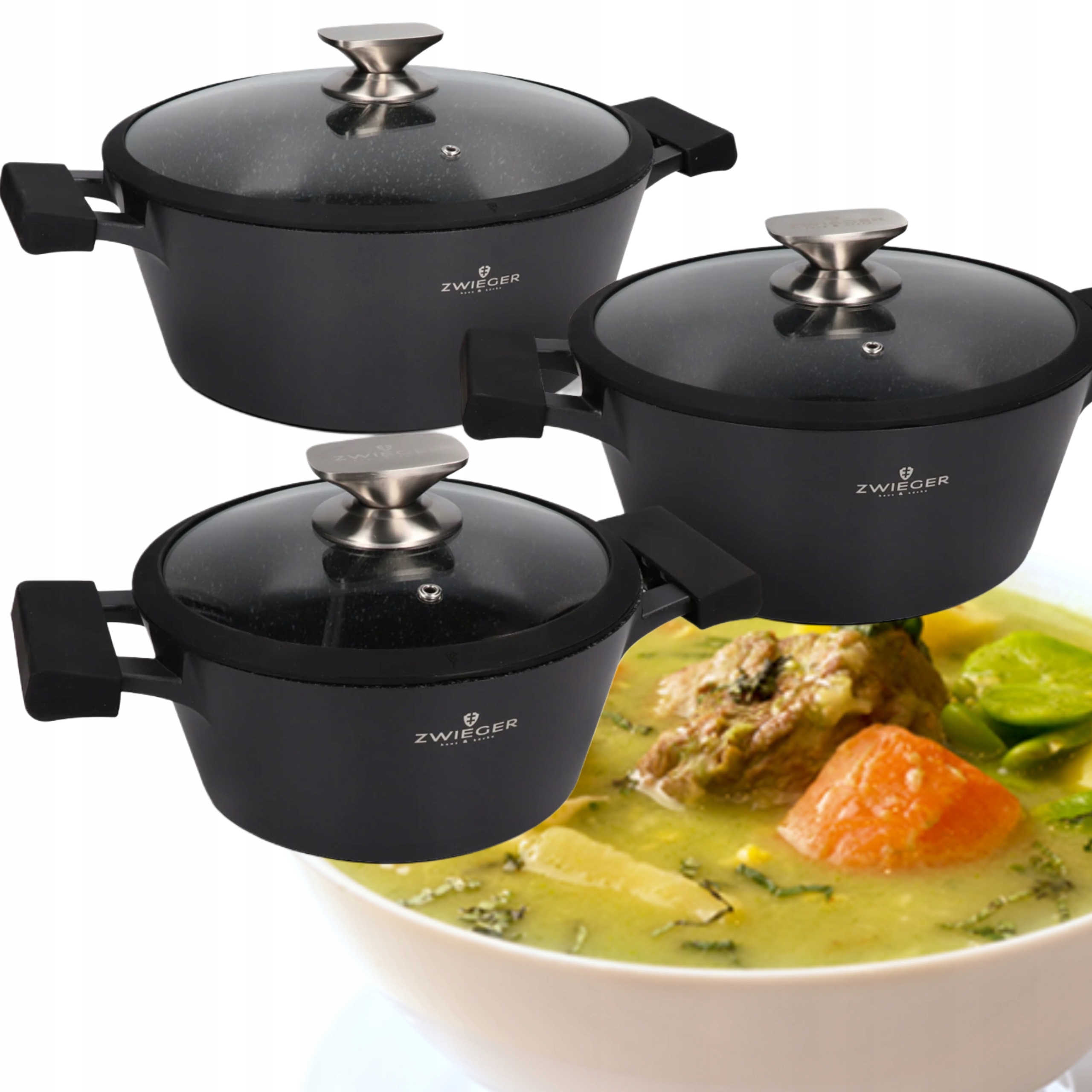 Súprava Hrncov S Pokrievkami Zwieger Black Stone Aluminium 6 Elementov Solid