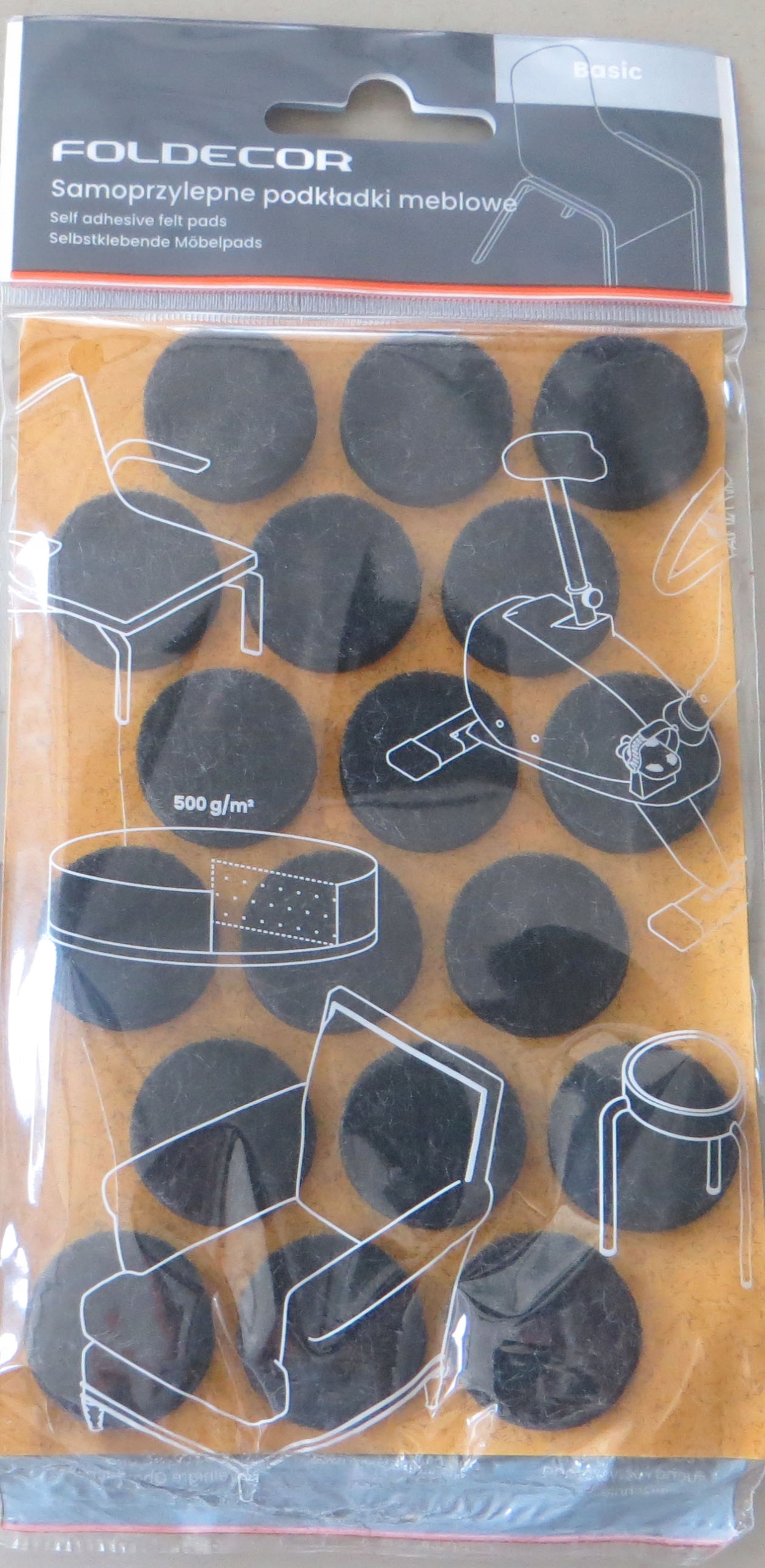 BASIC 5 mm PODKŁADKI FILCOWE czarne FI 22 mm meble