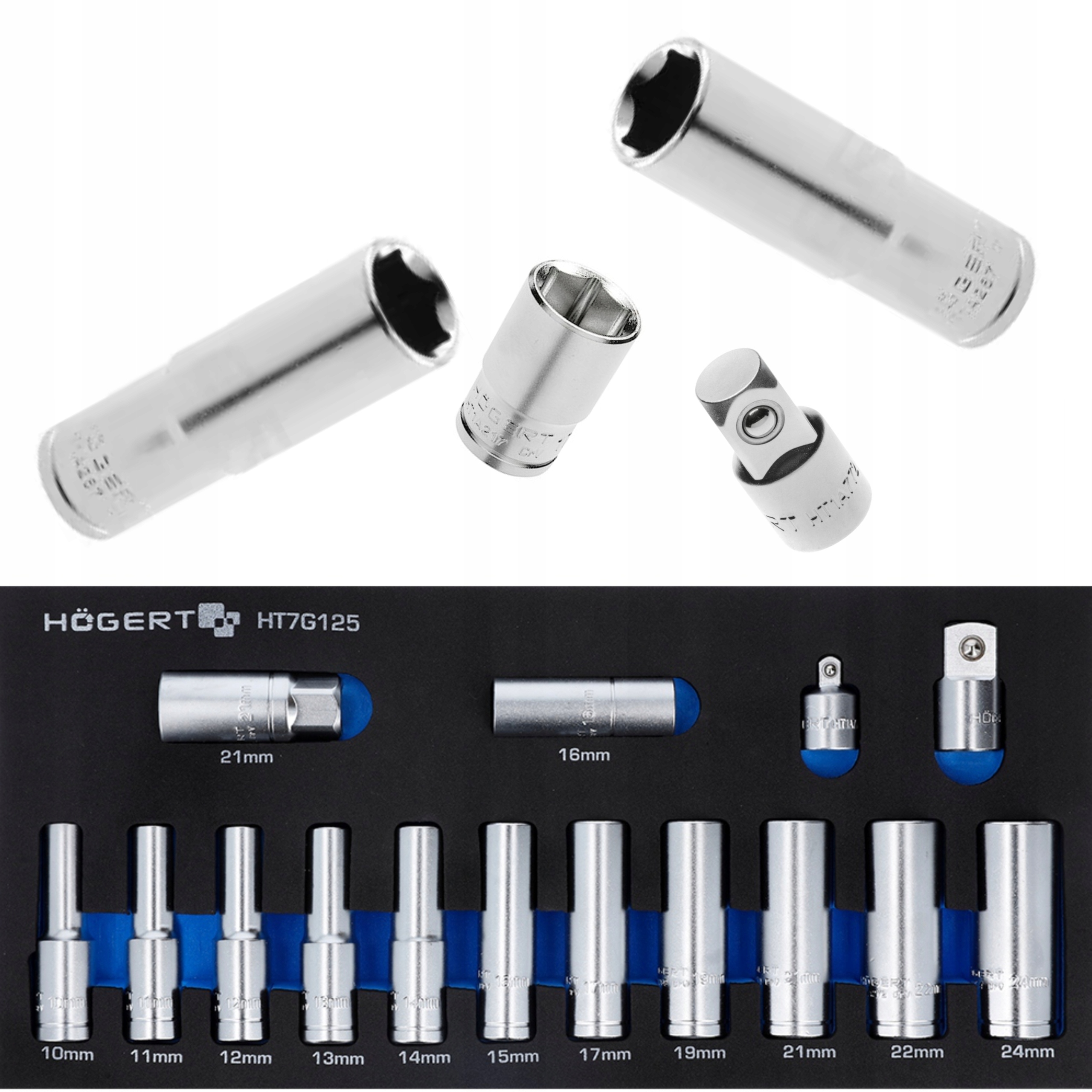 WKŁAD SZAFKI NARZĘDZIOWEJ NASADKI + ADAPTERY 14EL Marka Hoegert Technik