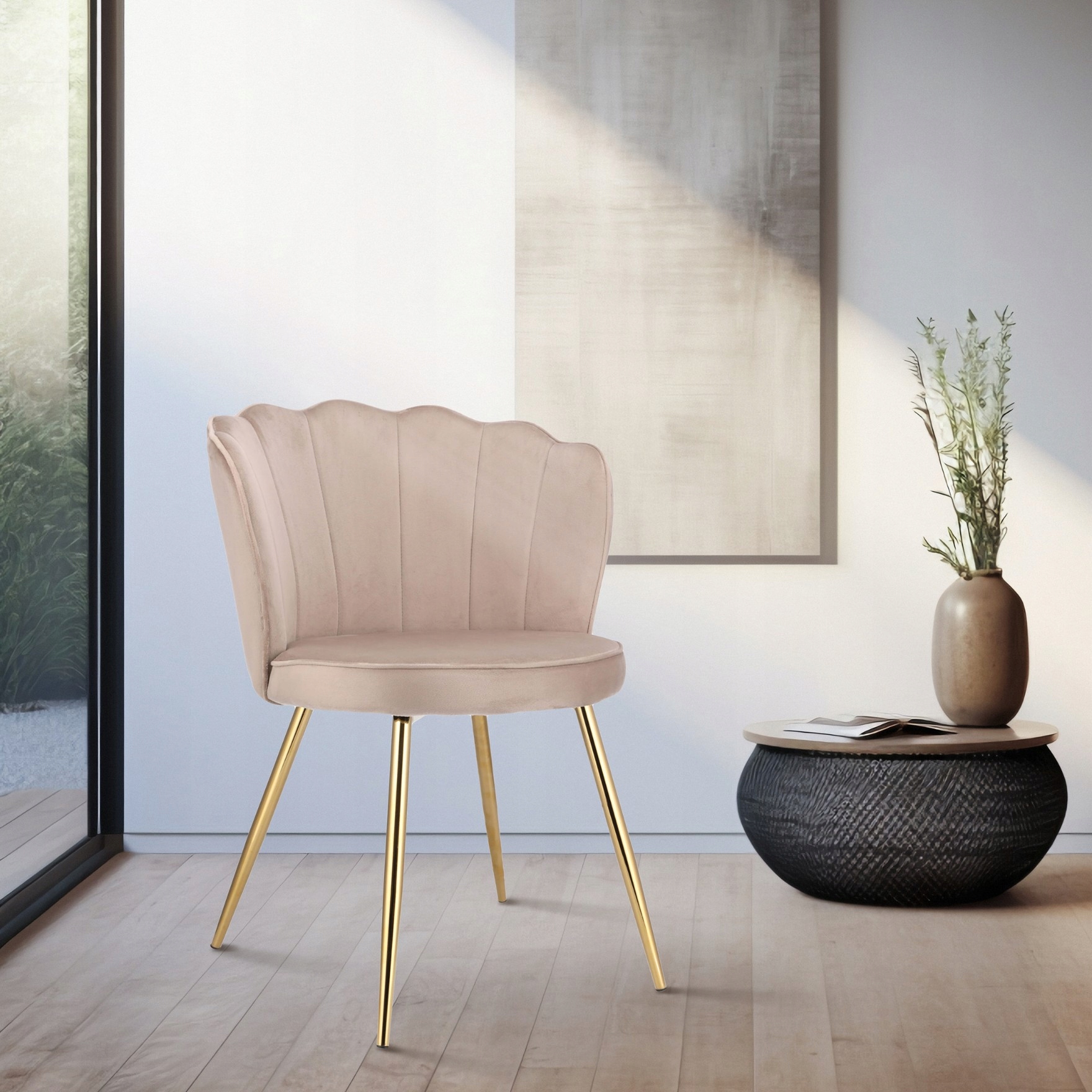 KRZESŁO welur TAPICEROWANE do salonu jadalni PIKOWANE FIORE beżowe JUMIhome Głębokość mebla 58 cm