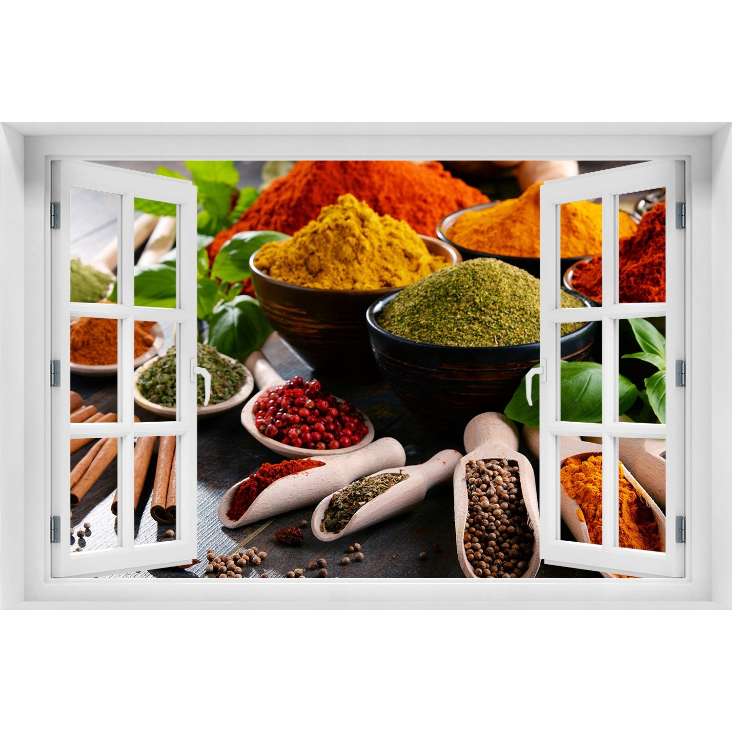 

Naklejka ścienna Okno tapeta Kolorowe przyprawy