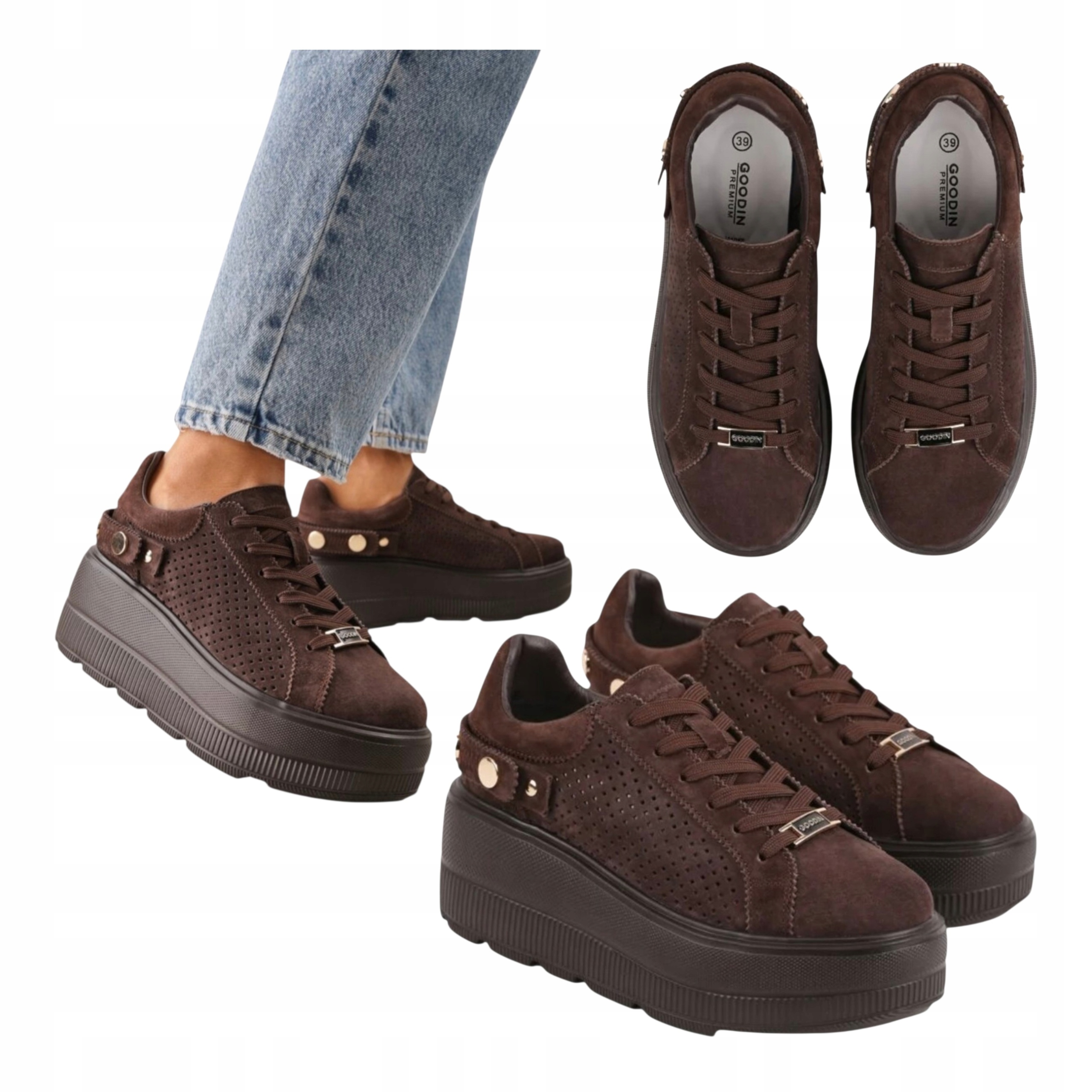 Dámské ažurové tenisky na platformě Polobotky Kožené Čokoládové 36