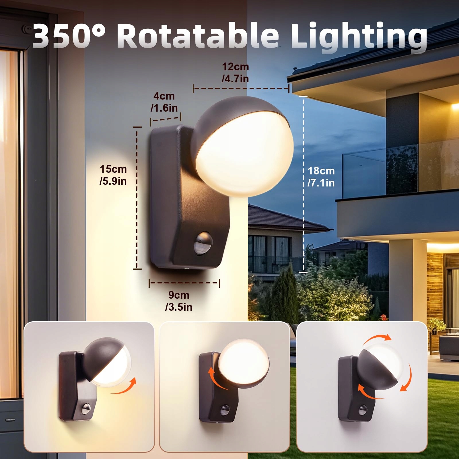 Lampa Zewnętrzna LED Z Czujnikiem Ruchu Ścienna Taras Antracyt IP54 CELAVY — miniatura 5