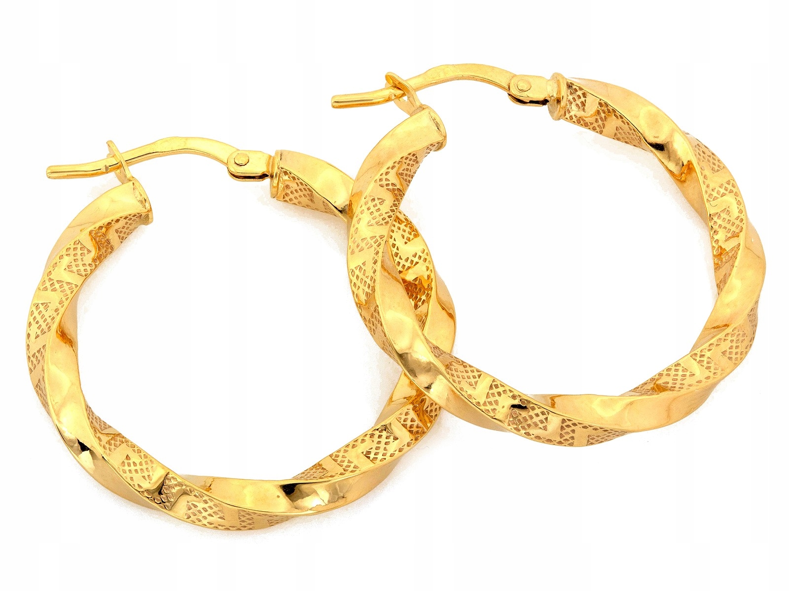 Náušnice Ze Zlata 585, zkroucená kolečka 27 mm, průměr ideální jako dárek