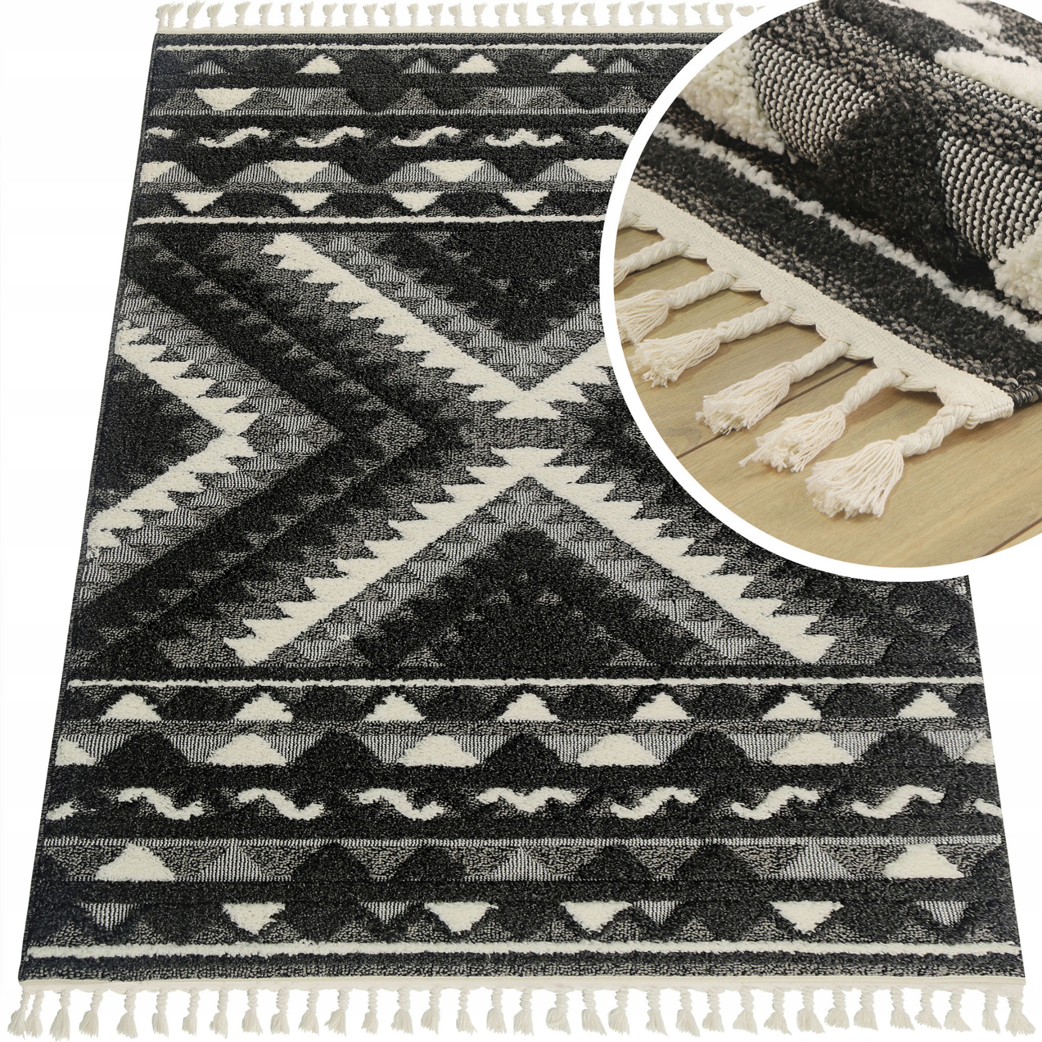 Koberec Do Obývacího Pokoje S Třásněmi 3D Shaggy Boho Arezzo Šedý 120x180