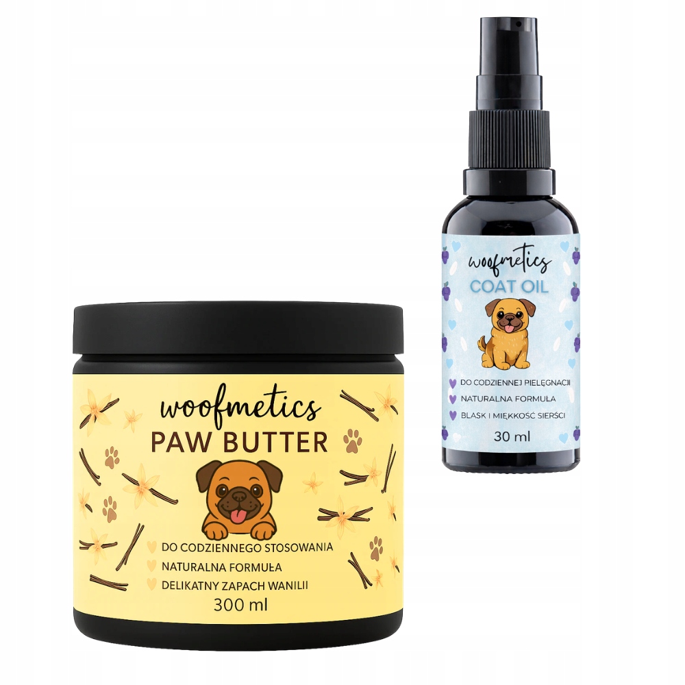 Levně Sada pro psa Vanilkové máslo na tlapky 300 ml Olej na psí srst 30 ml