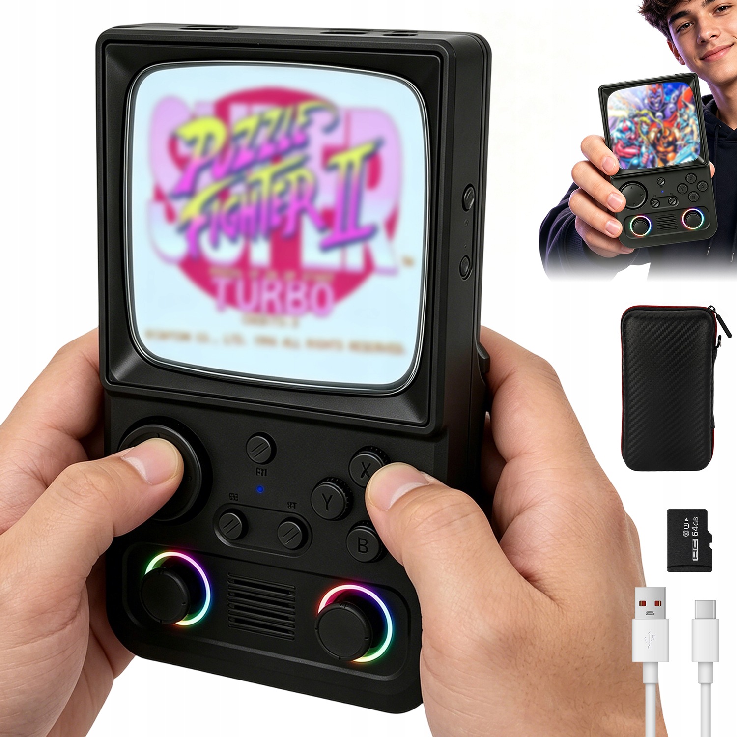 Konsola Do Gier Retro Przenośna 4.0″ Ips 64 Gb Do Mobilnej Rozrywki Retro