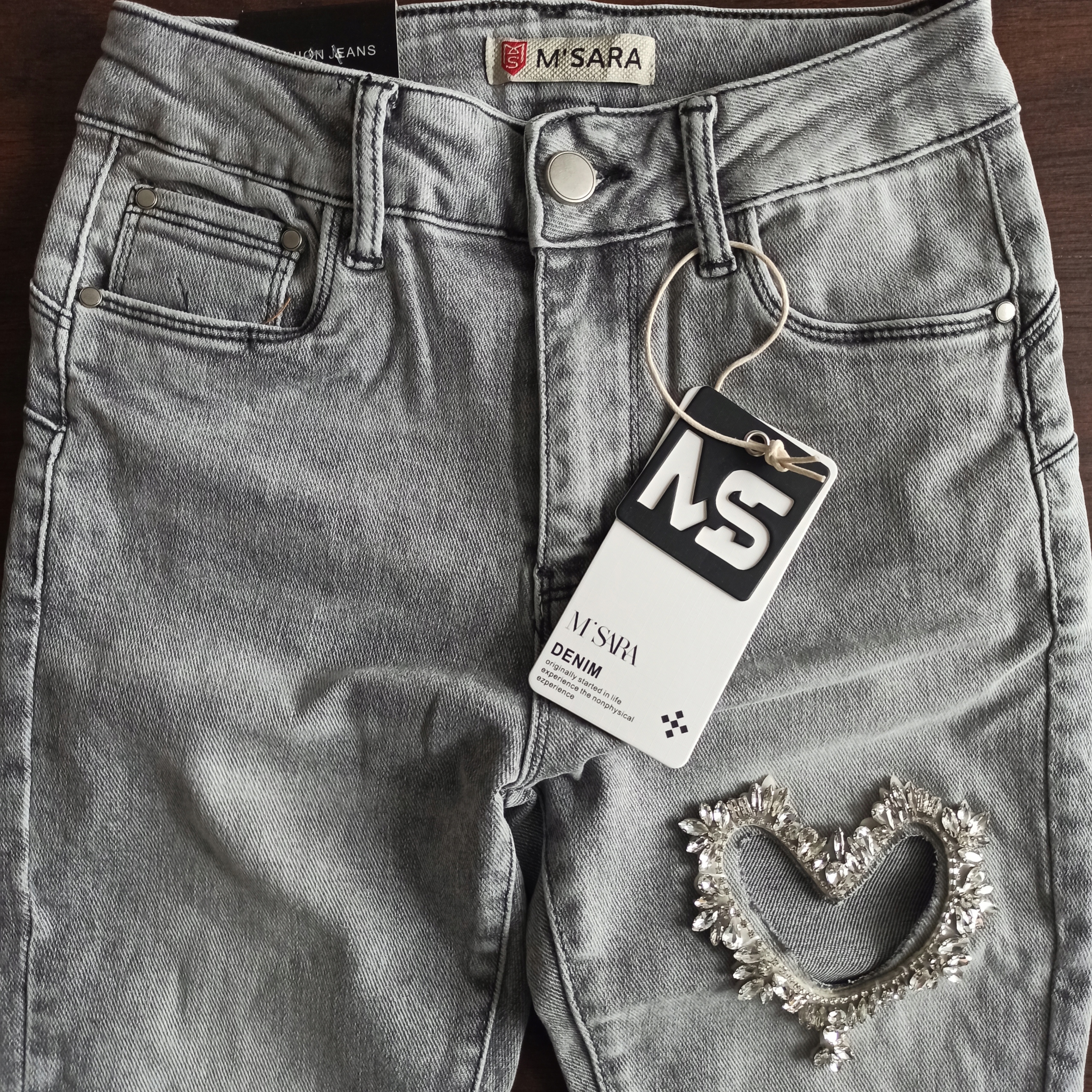 Spodnie Jeansowe M Sara Szare Modelujące Nowość 30 Stan (wysokość w pasie) wysoki