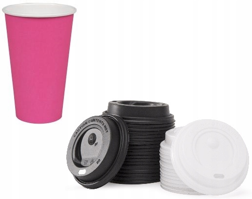 

Kubki Papierowe Do Kawy 400ML Różowe+wieczka 50SZT